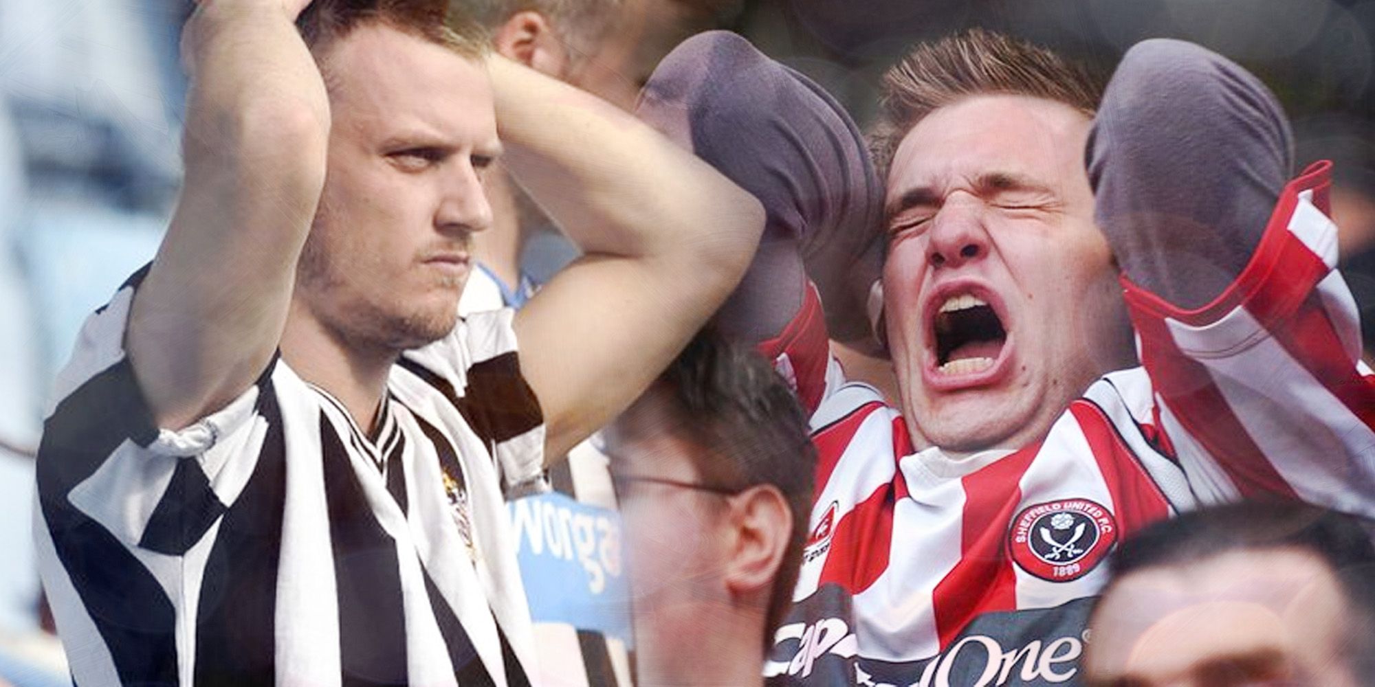 Newcastle United and Sheffield United fans reacting to their teams being relegated from the Premier League.