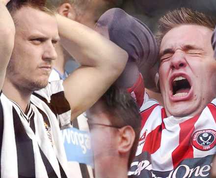 Newcastle United and Sheffield United fans reacting to their teams being relegated from the Premier League.