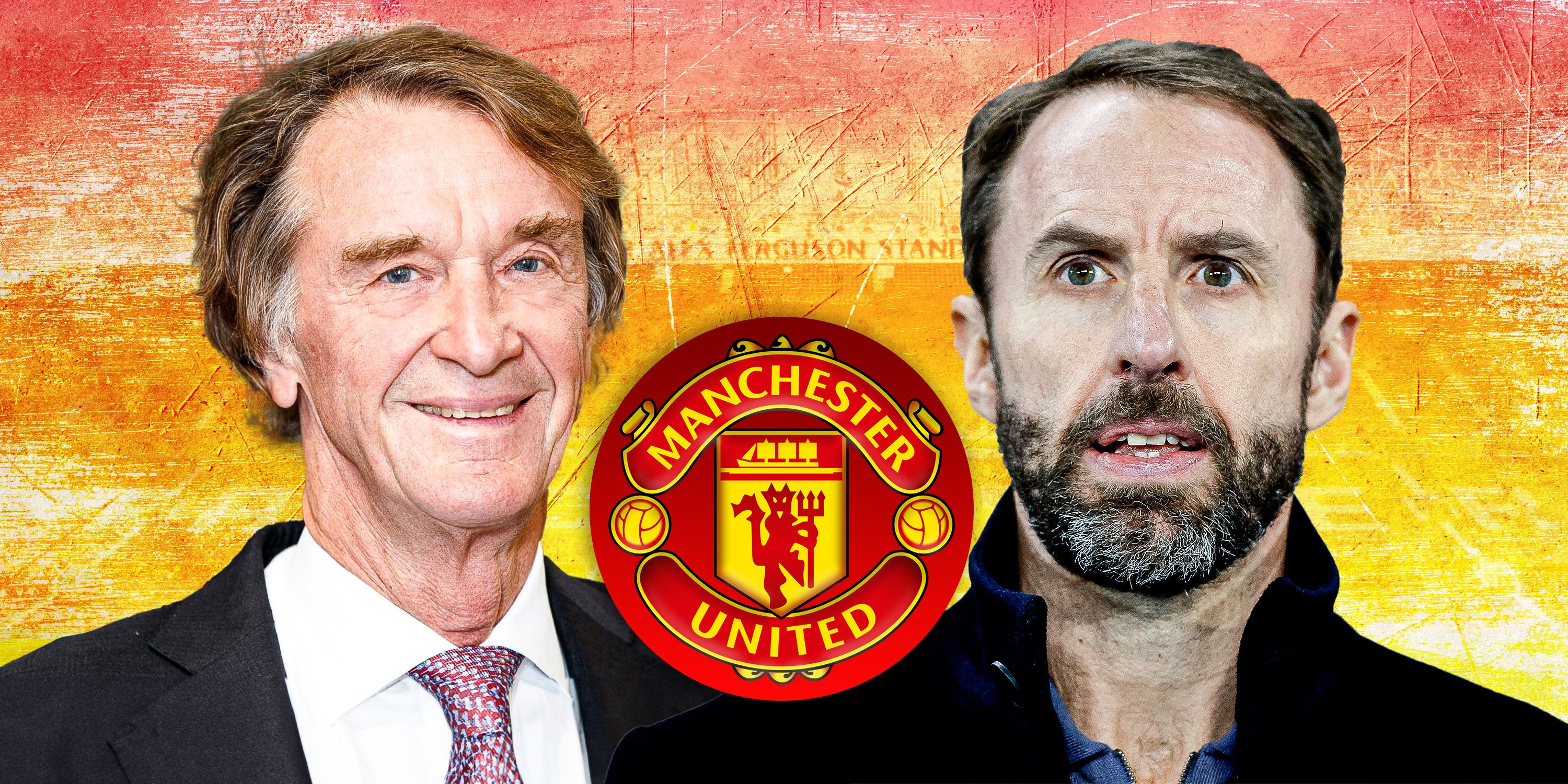 Manchester United co-owner Sir Jim Ratcliffe and England boss Gareth Southgate watching on