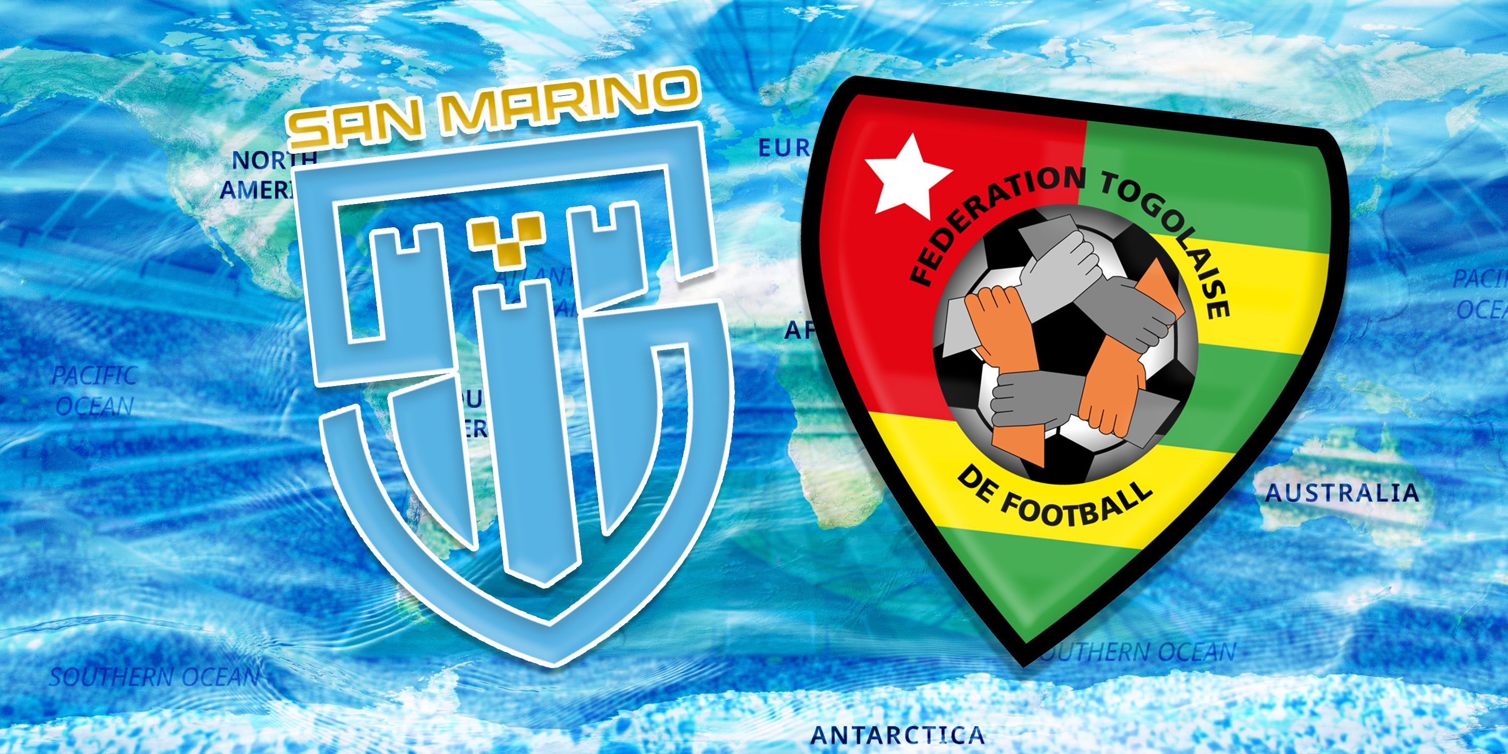 San Marino and Togo international football crests.