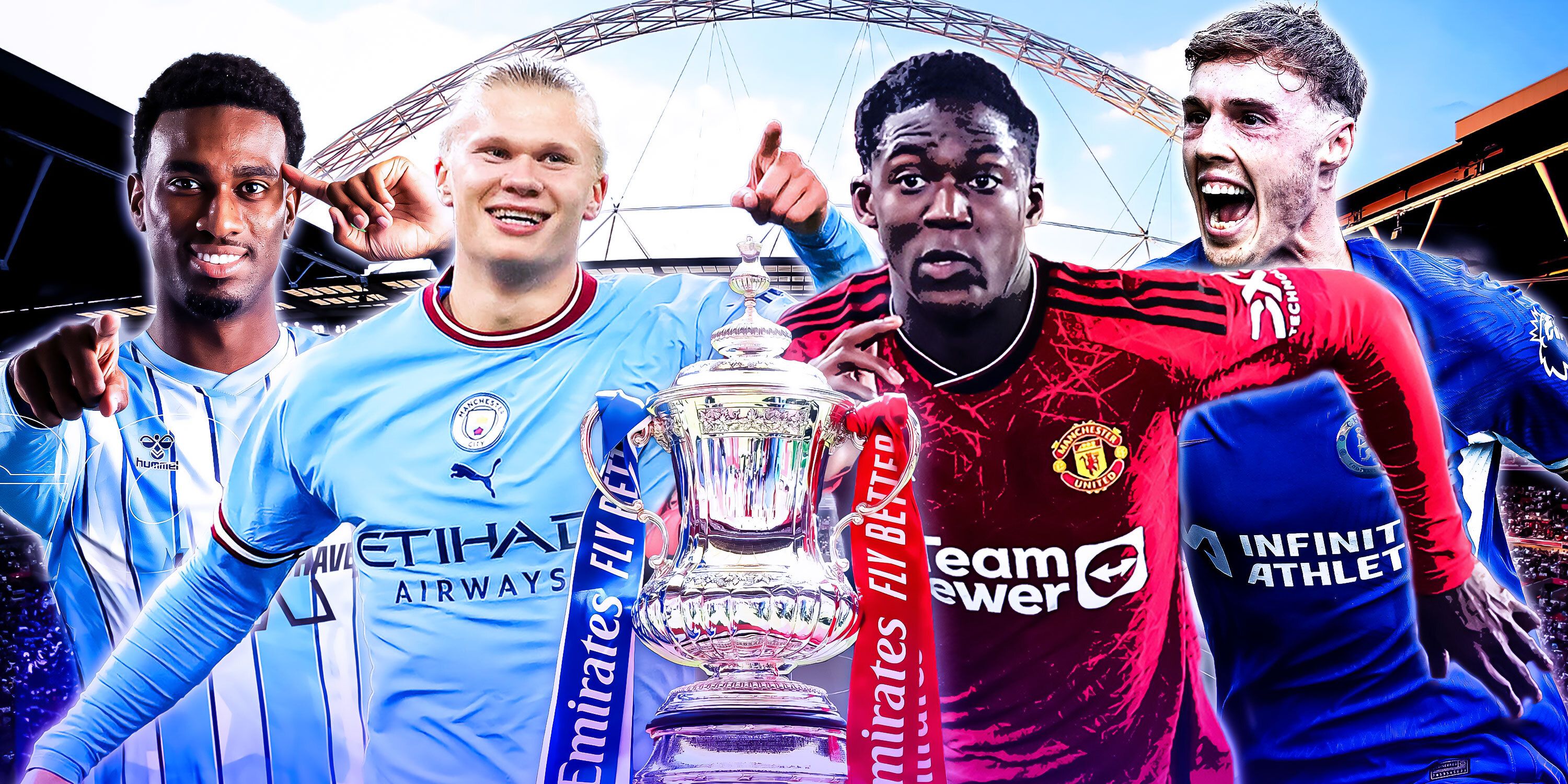 Favourites to win the FA Cup featuring Coventry City, Manchester City, Manchester United and Chelsea