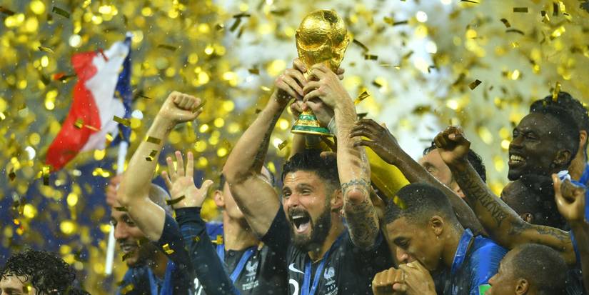 France's Olivier Giroud celebrates winning the 2018 World Cup