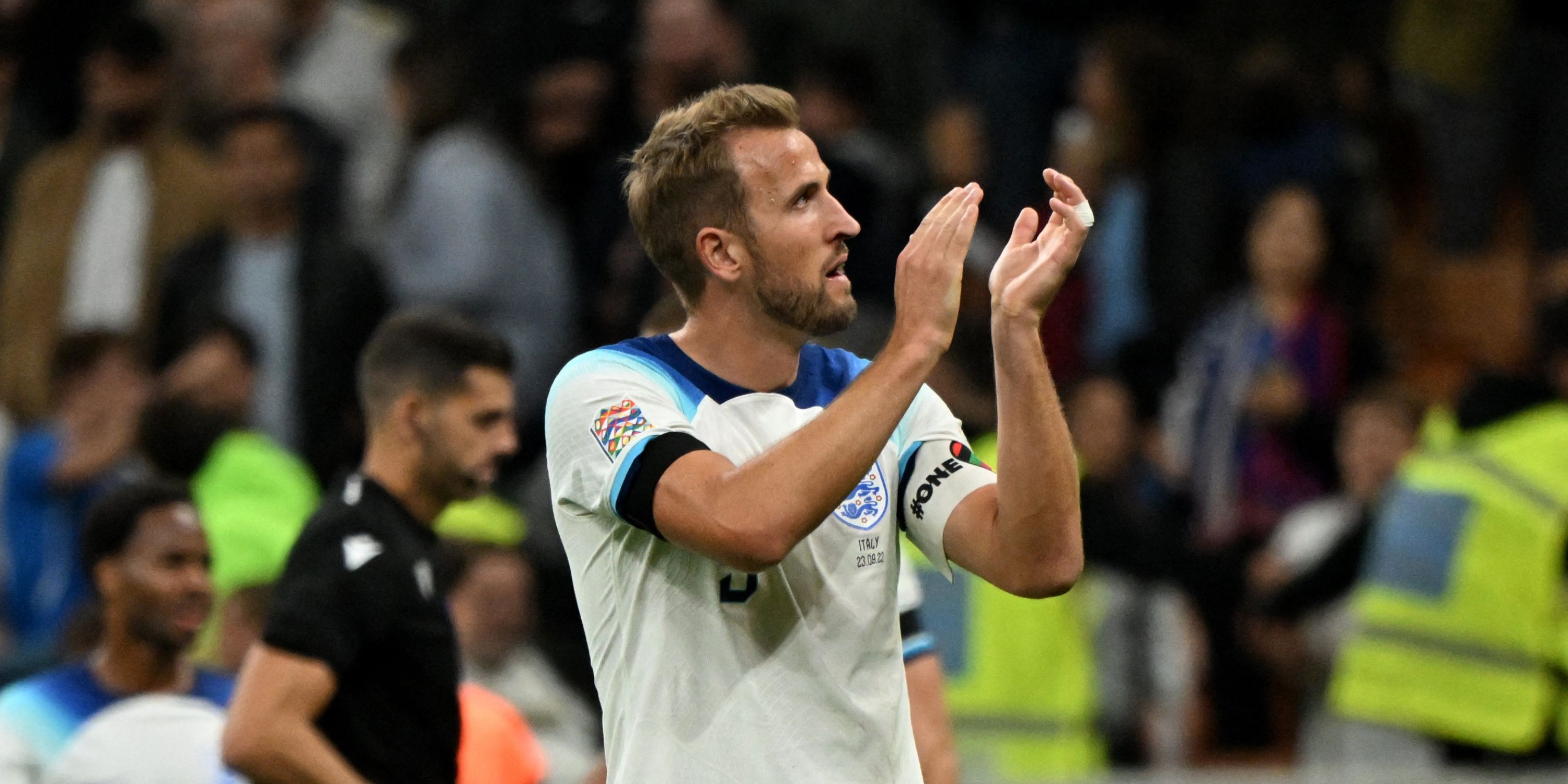 England captain Harry Kane applauds fans after relegation from the UEFA Nations League