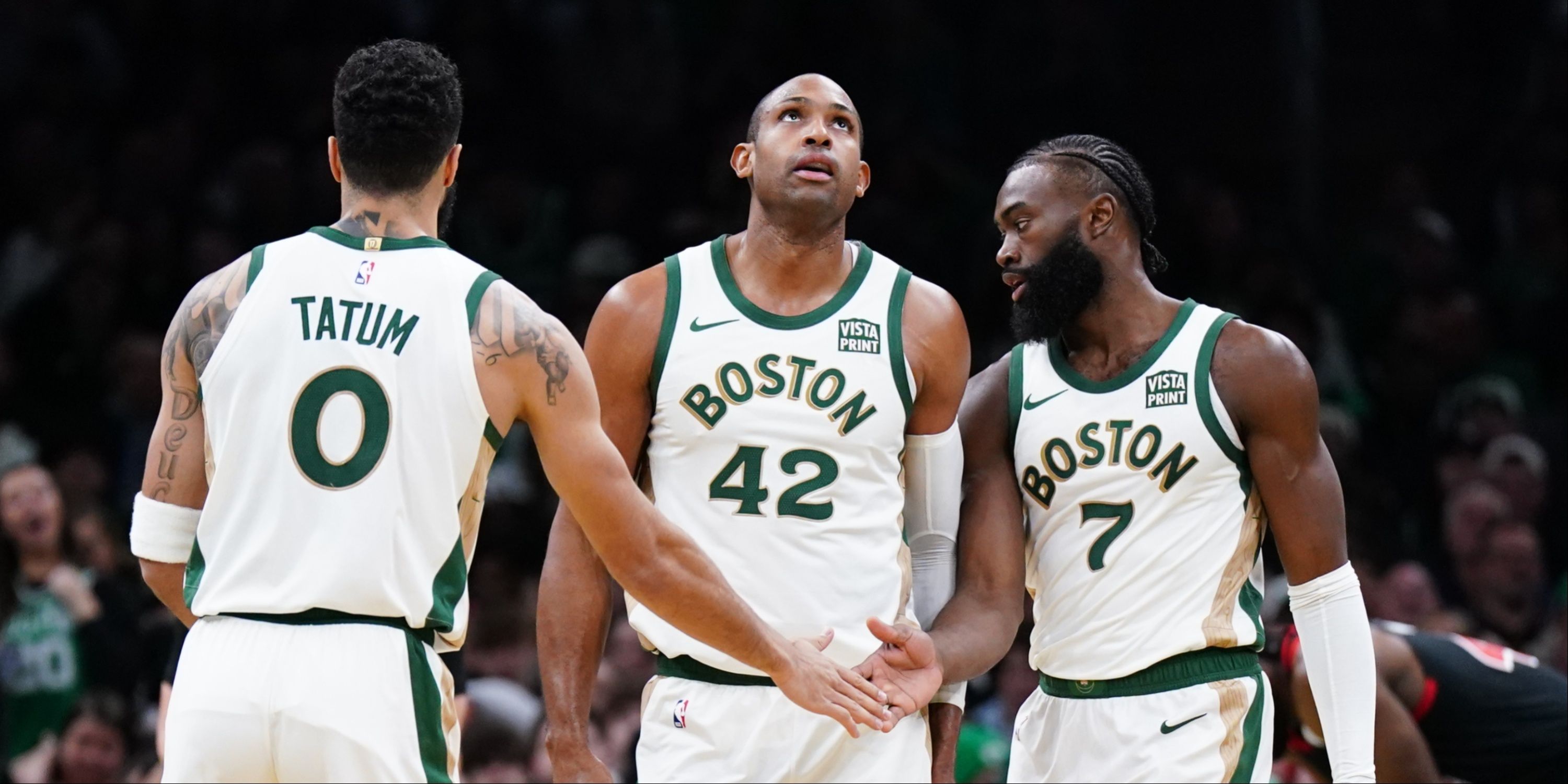 Jayson Tatum, Al Horford and Jaylen Brown