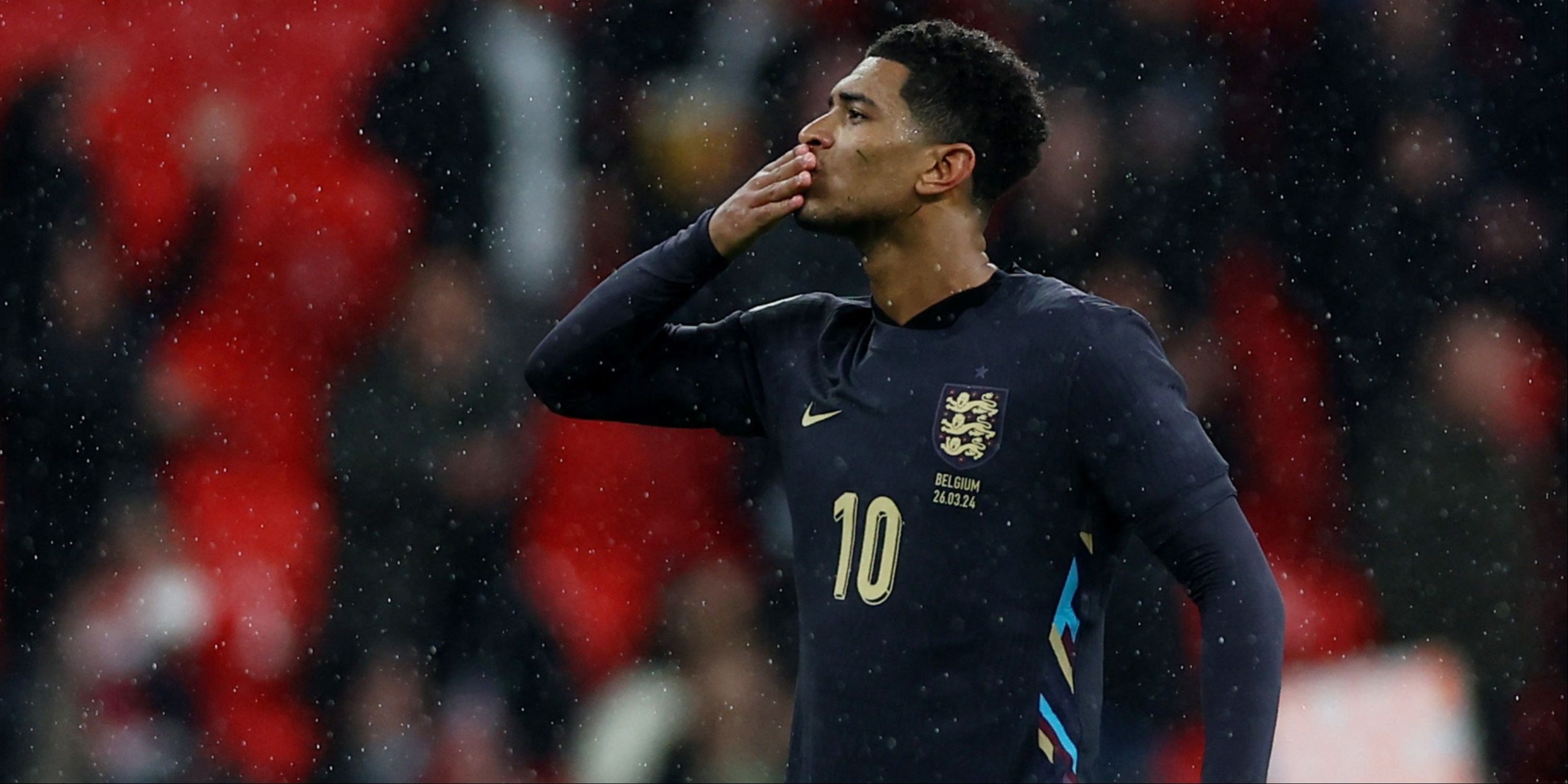 England's Jude Bellingham blows a kiss to the supporters at the end of the game.