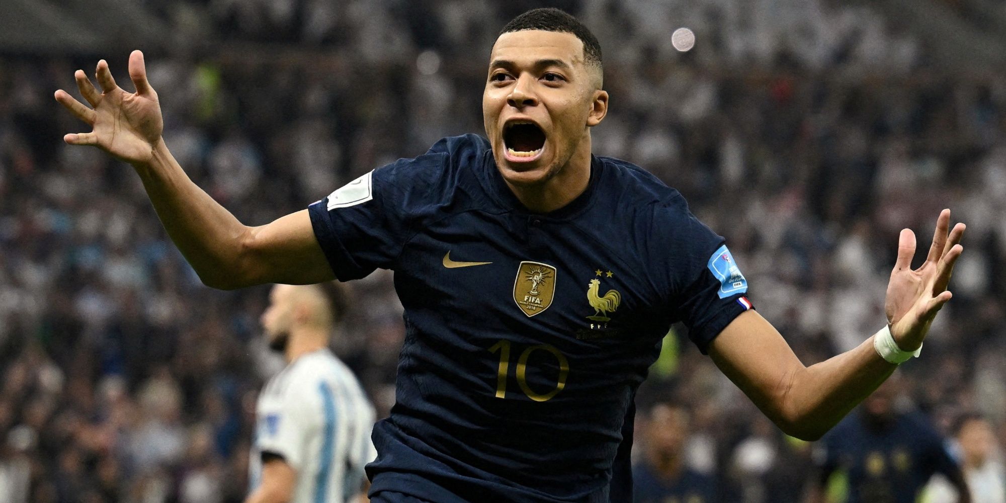 Kylian Mbappe celebrating for France vs Argentina at World Cup