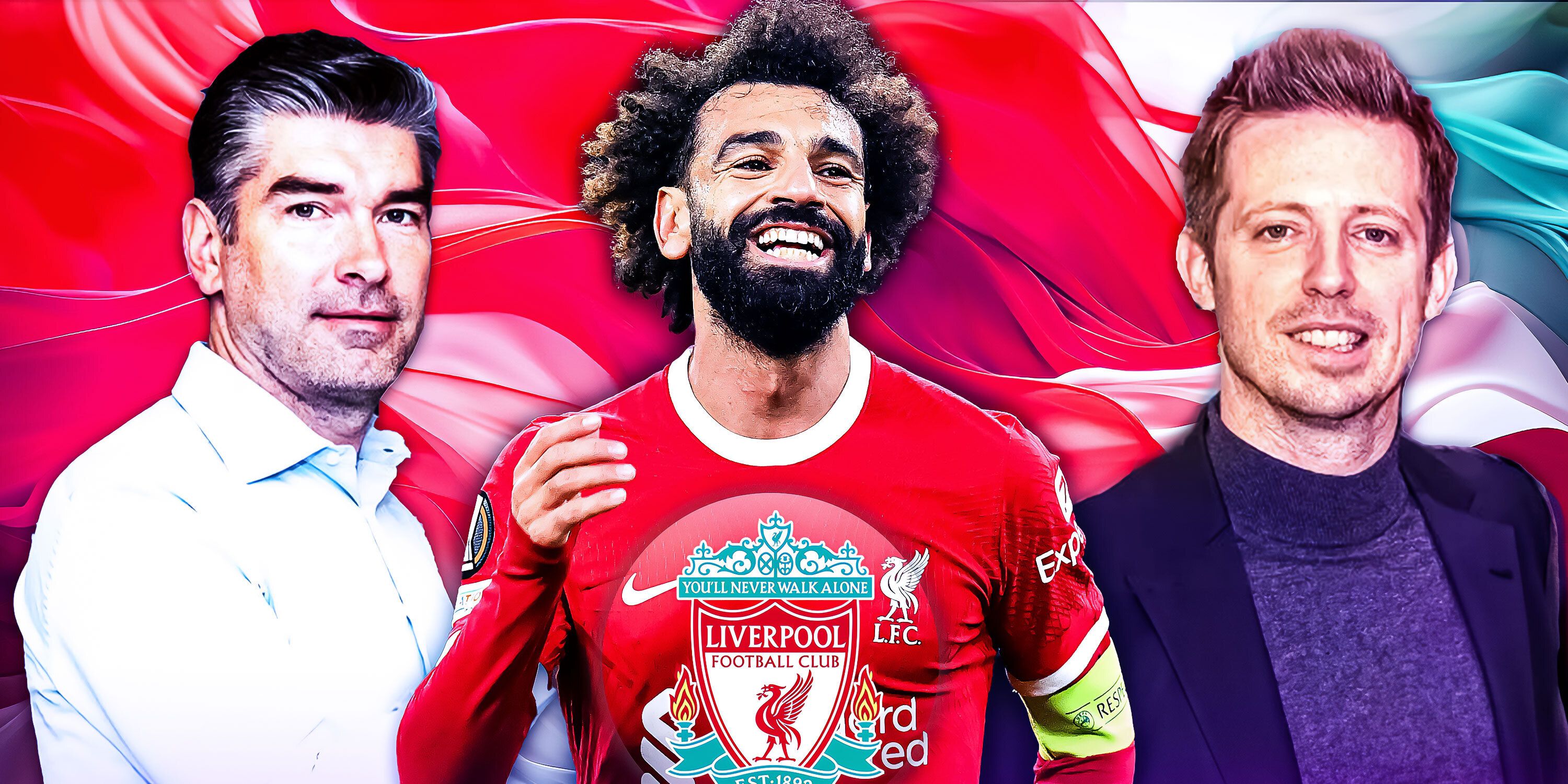 Incoming Liverpool sporting director Richard Hughes, winger Mohamed Salah celebrating and Michael Edwards