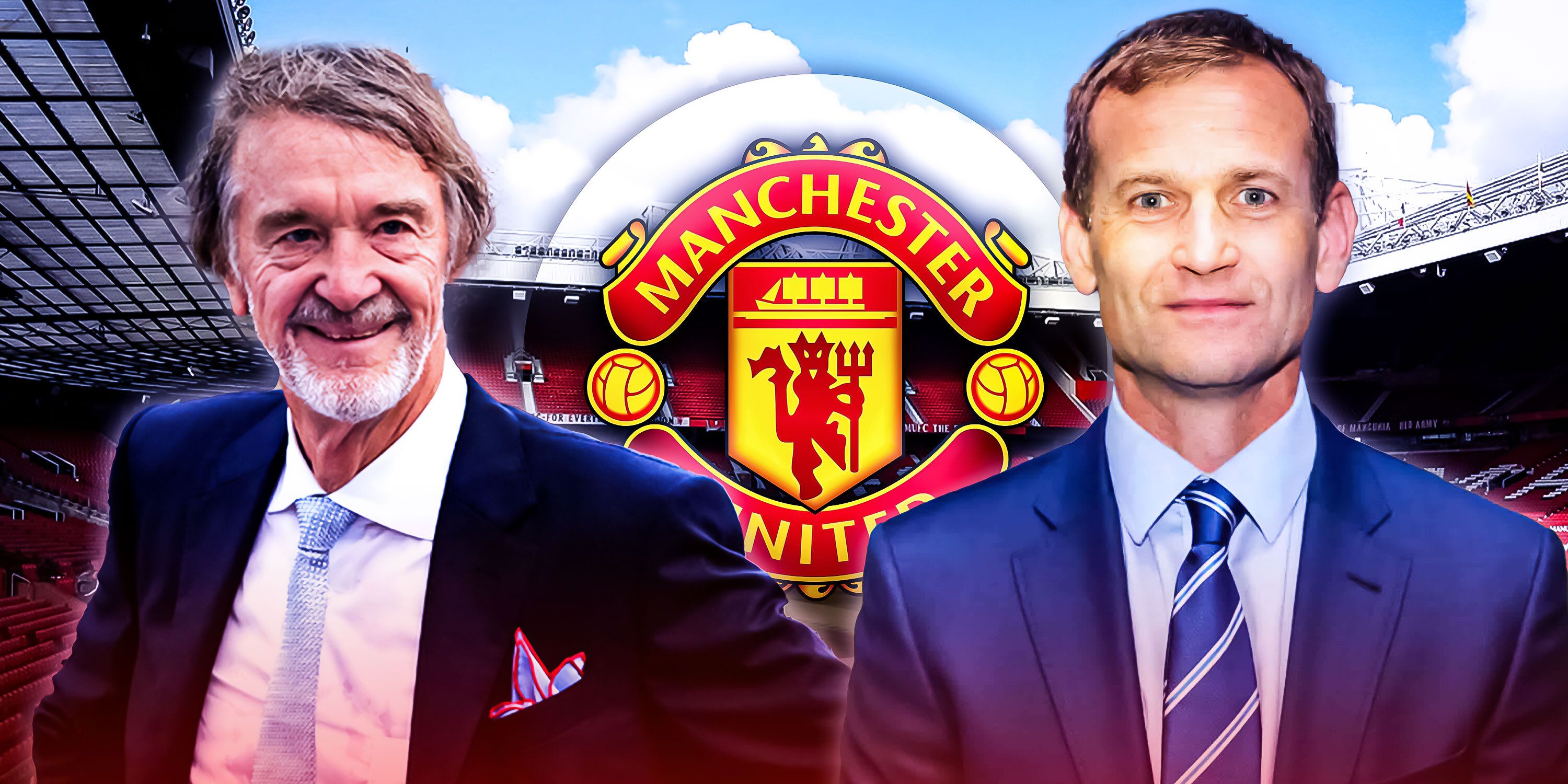 Manchester United co-owner Sir Jim Ratcliffe and Newcastle United sporting director Dan Ashworth watching on