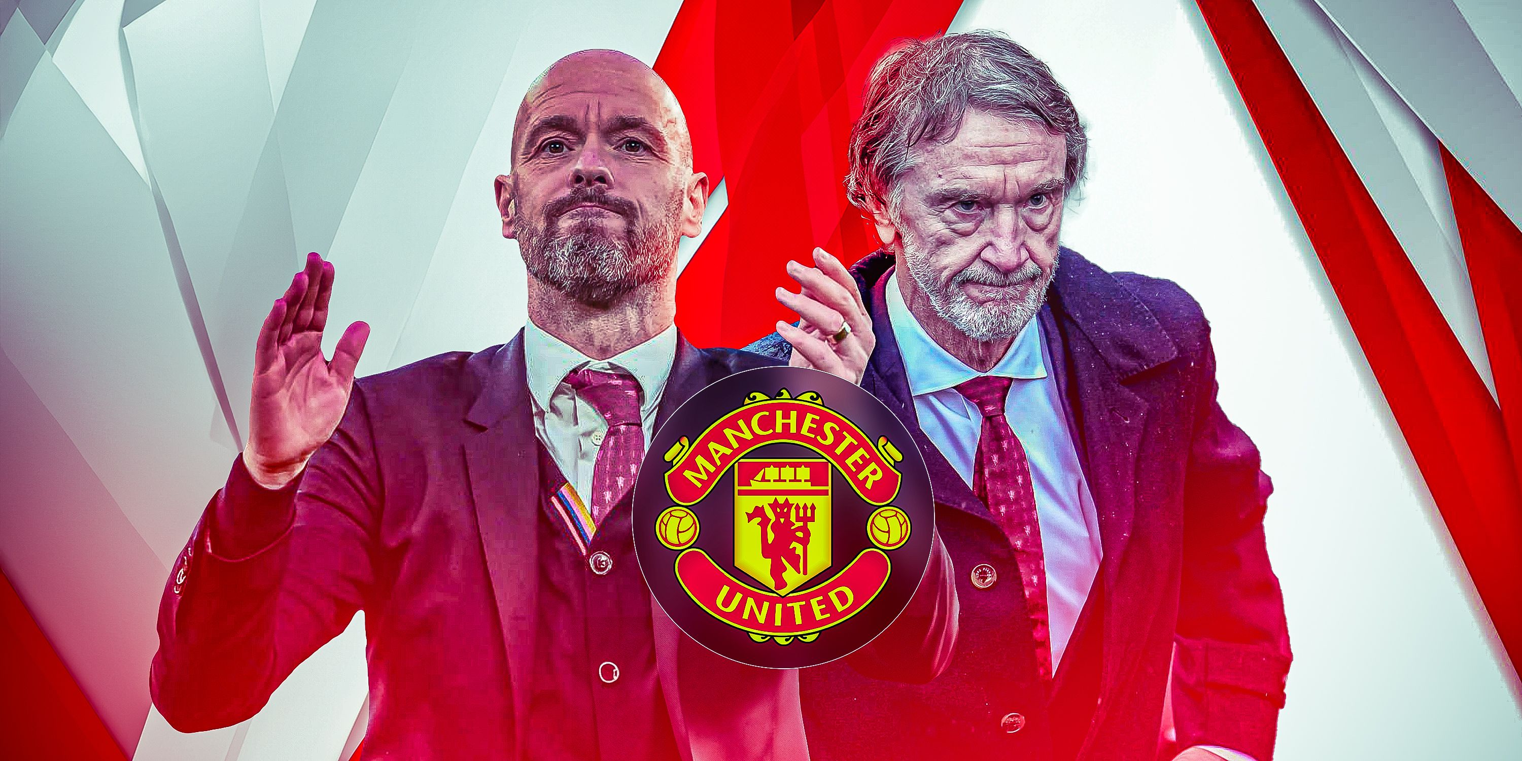Manchester United boss Erik ten Hag celebrating and Red Devils co-owner Sir Jim Ratcliffe watching on