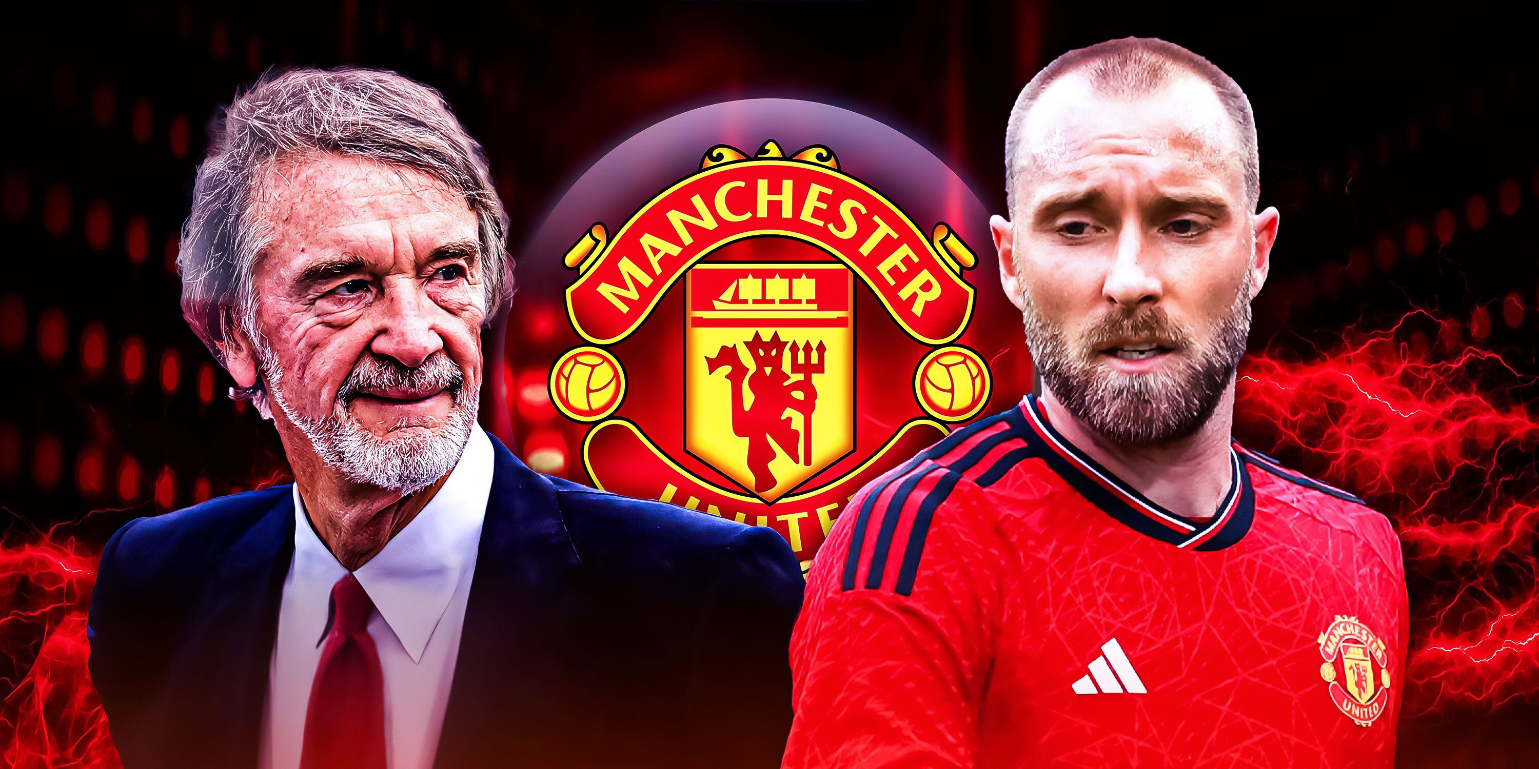 Manchester United minority owner Sir Jim Ratcliffe and Christian Eriksen