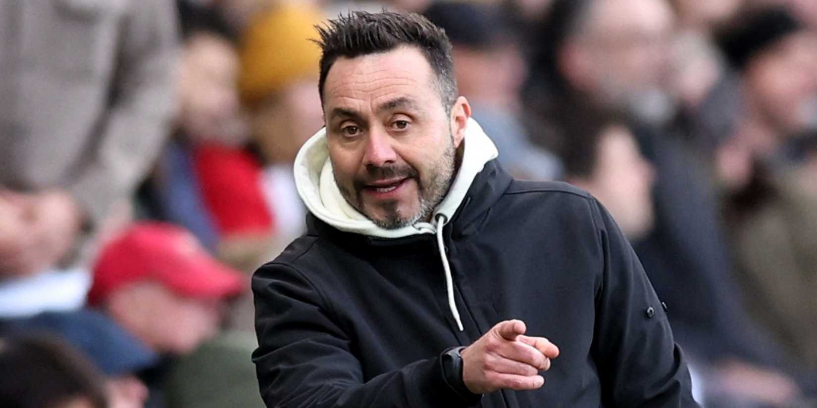 Brighton & Hove Albion boss Roberto De Zerbi passing instructions onto his players