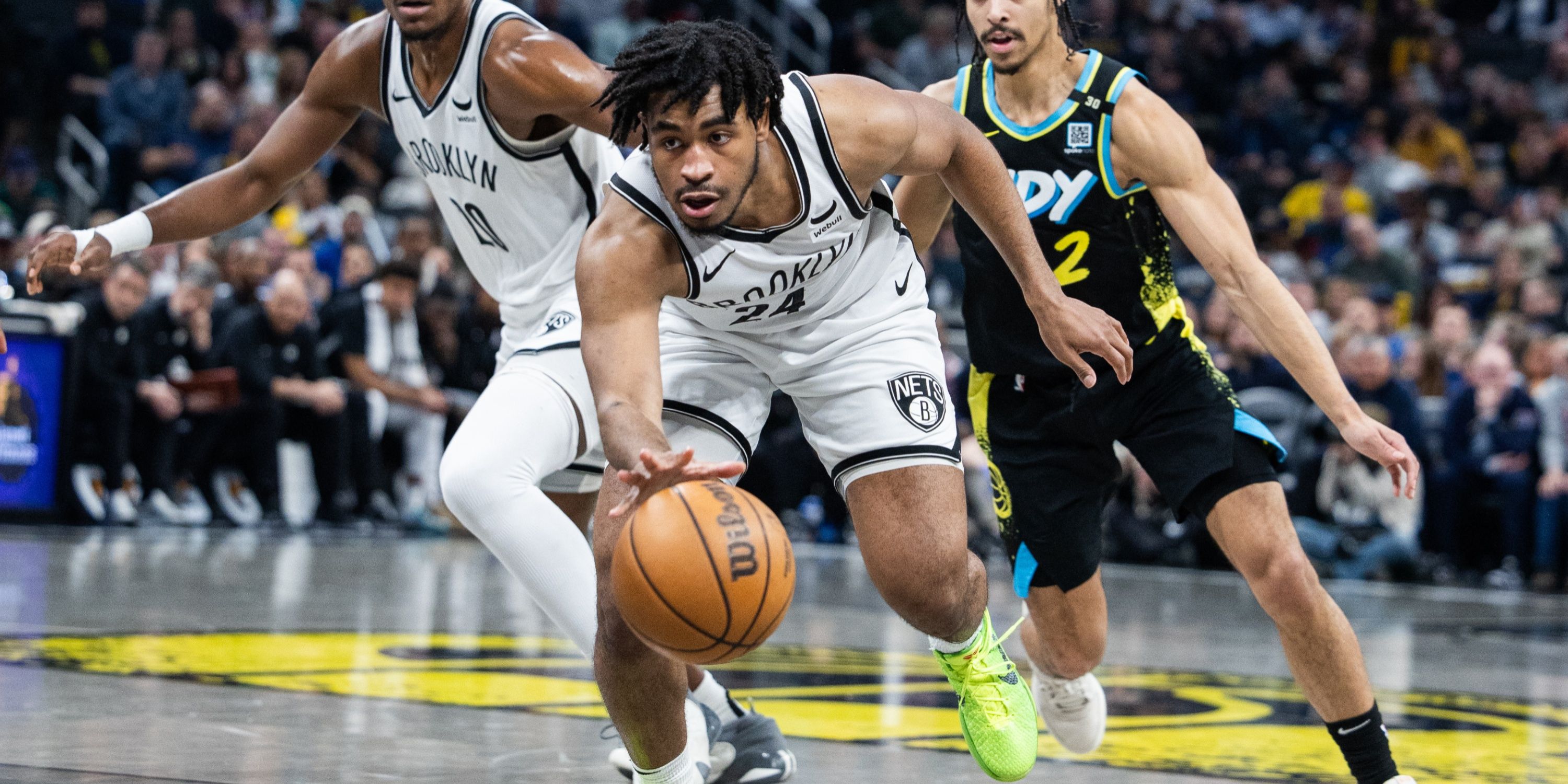 Brooklyn Nets guard Cam Thomas dribbles