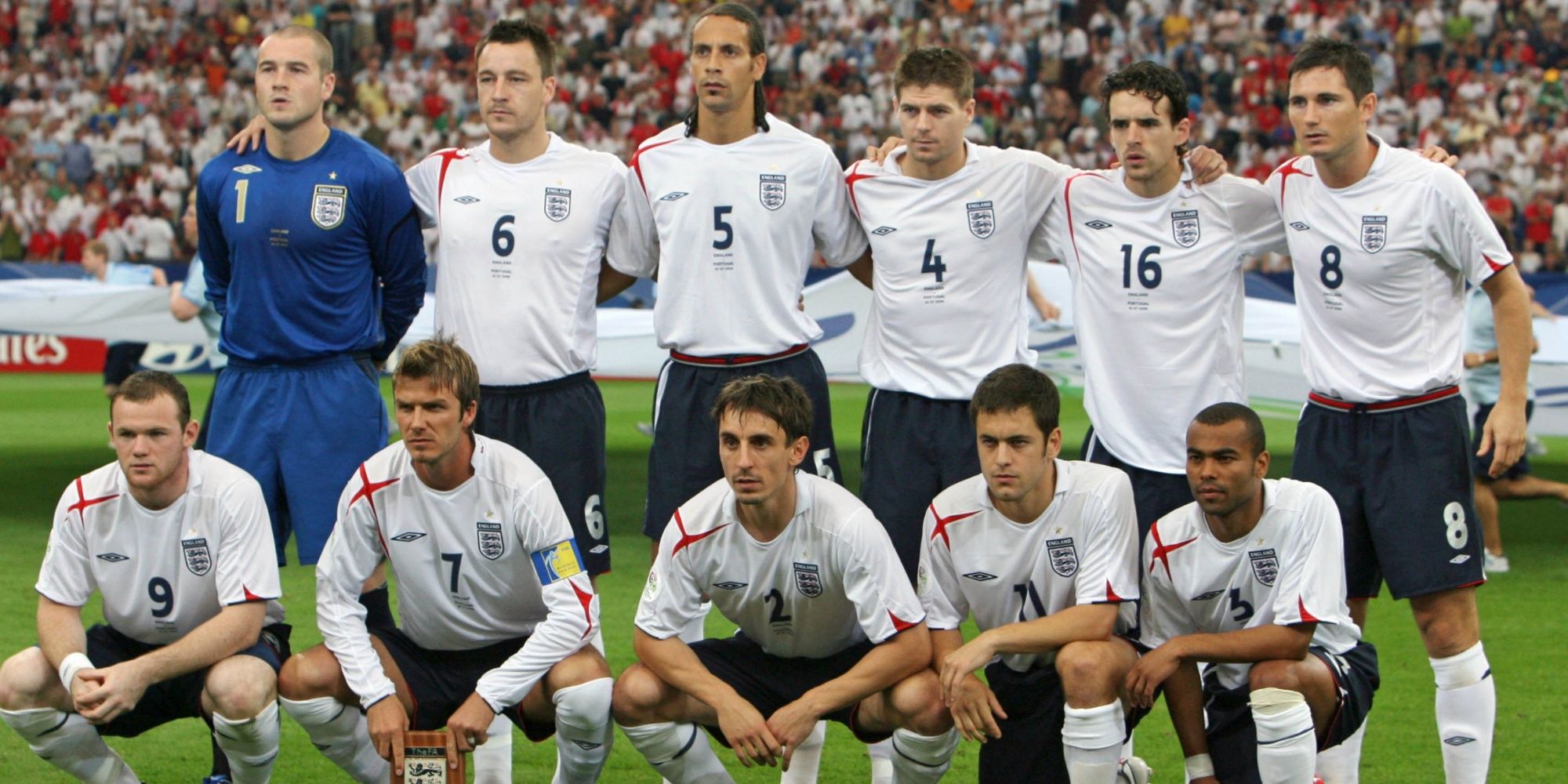 England national soccer team players pose for a team photo before their World Cup 2006 quarter-final soccer match against Portugal