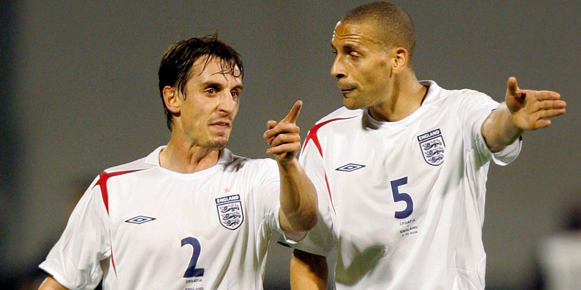 England's Gary Neville and Rio Ferdinand