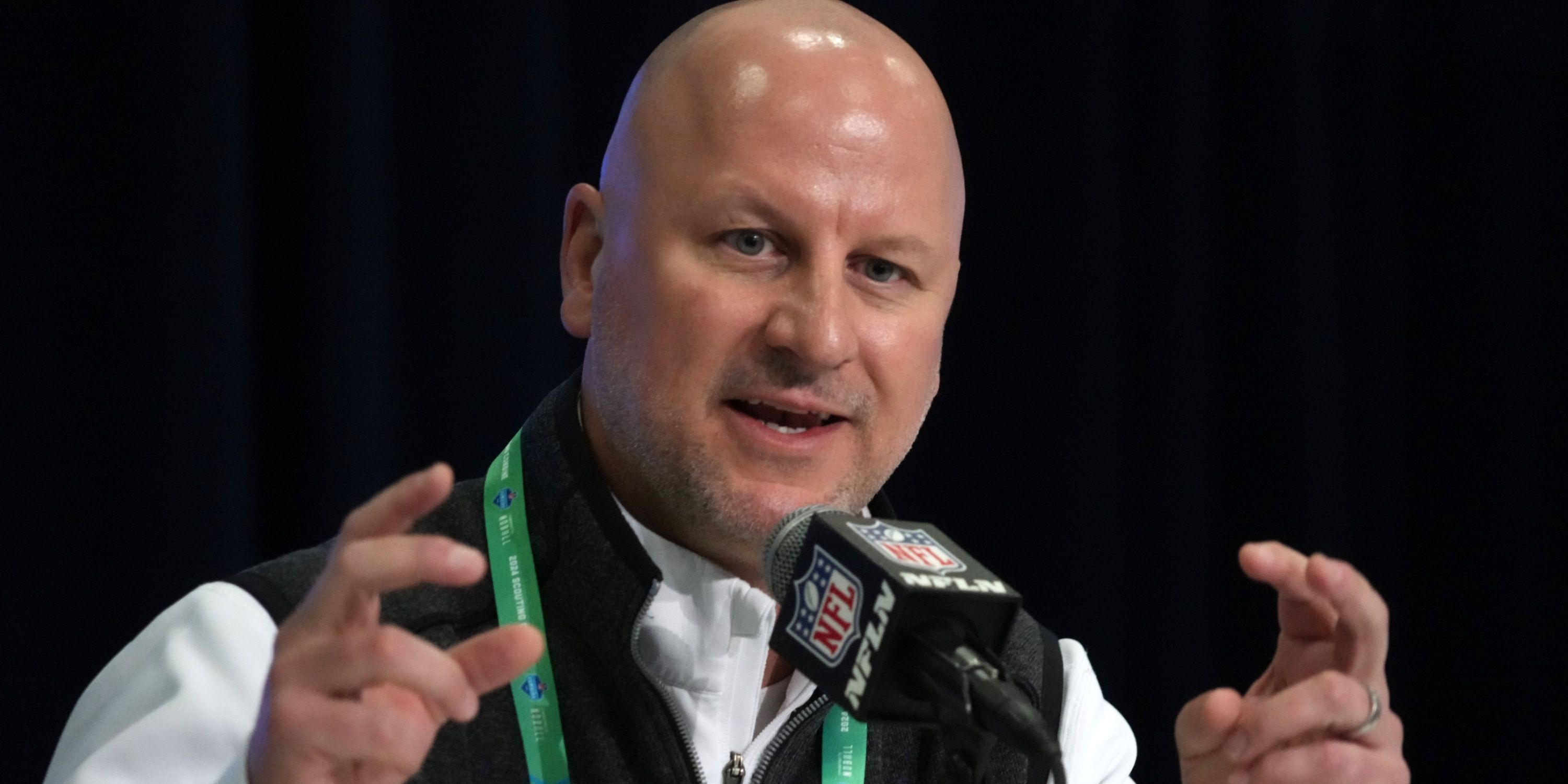 Chargers GM Joe Hortiz speaks to the media