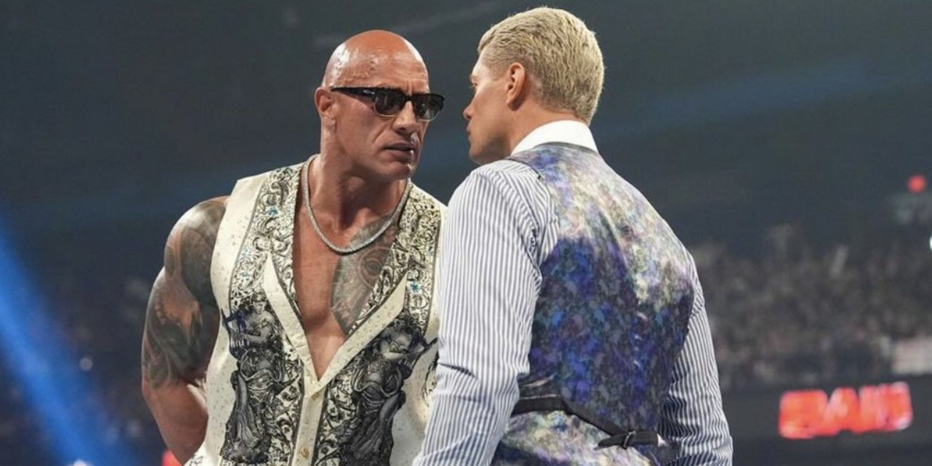 The Rock and Cody Rhodes during the Raw segment