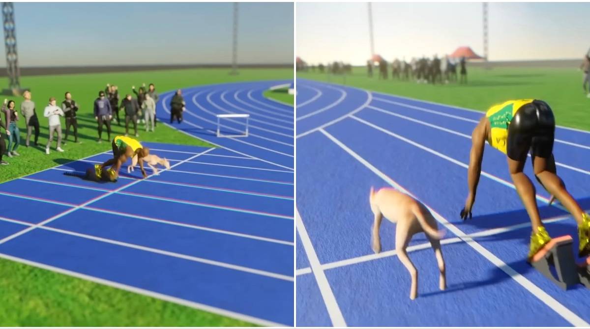 Usain Bolt vs World's Fastest Dog 100m Race Simulated, image size:1200x670