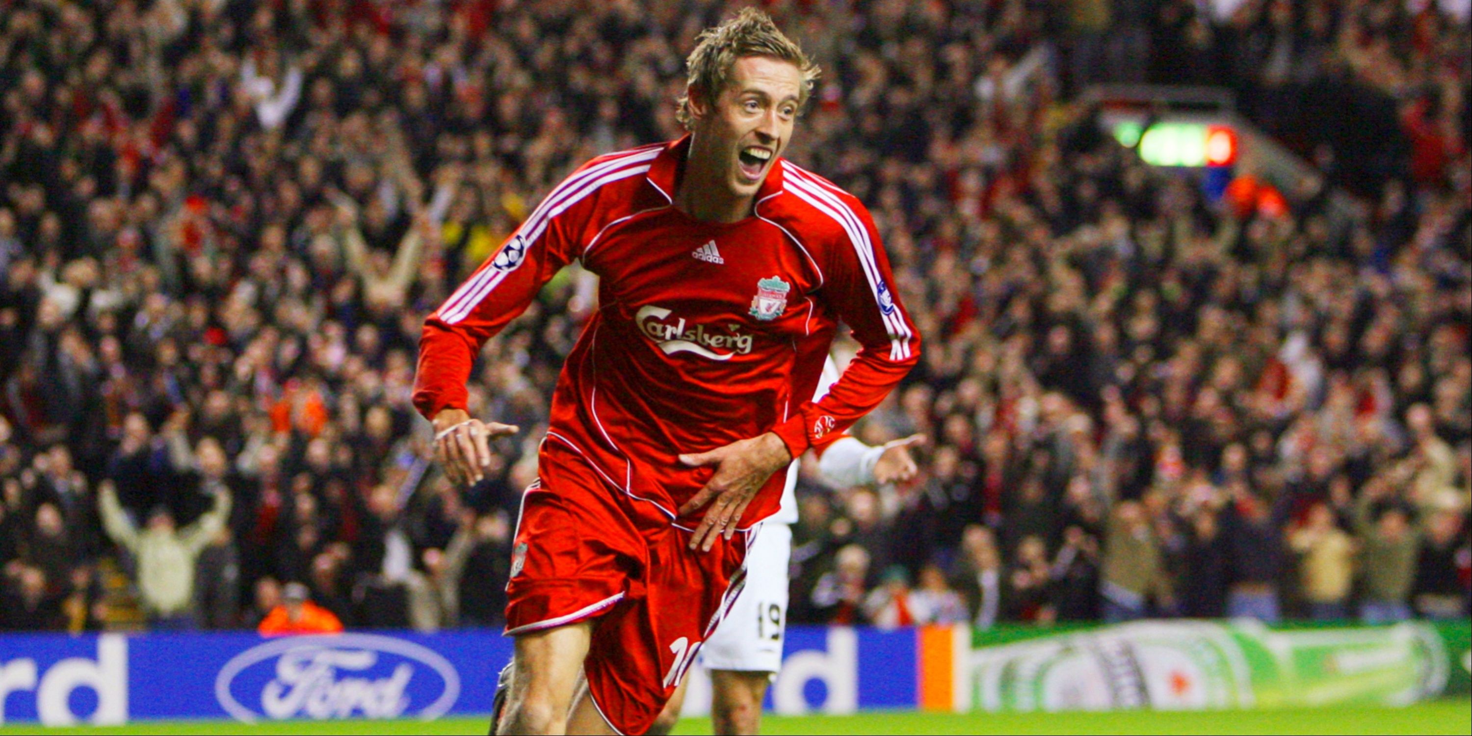 Liverpool's Peter Crouch celebrates scoring against Besiktas.