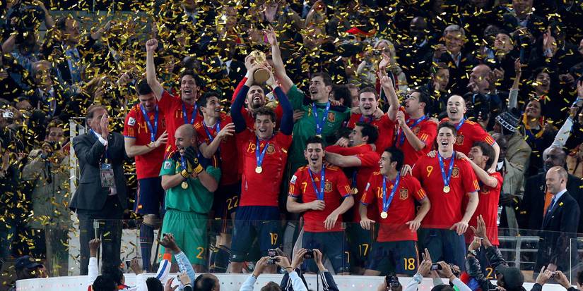 Spain celebrate winning the 2010 World Cup