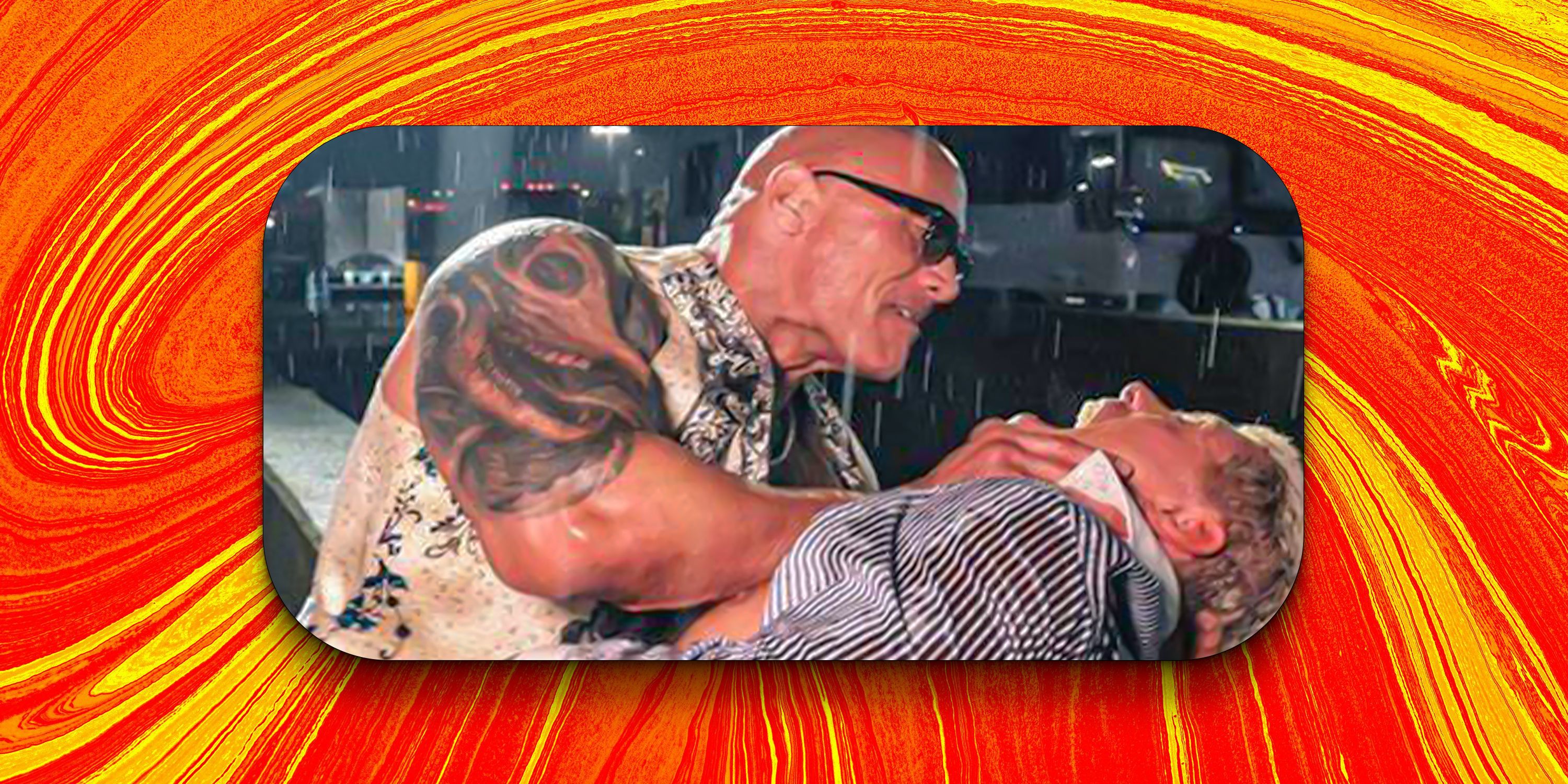 The Rock beating up Cody Rhodes