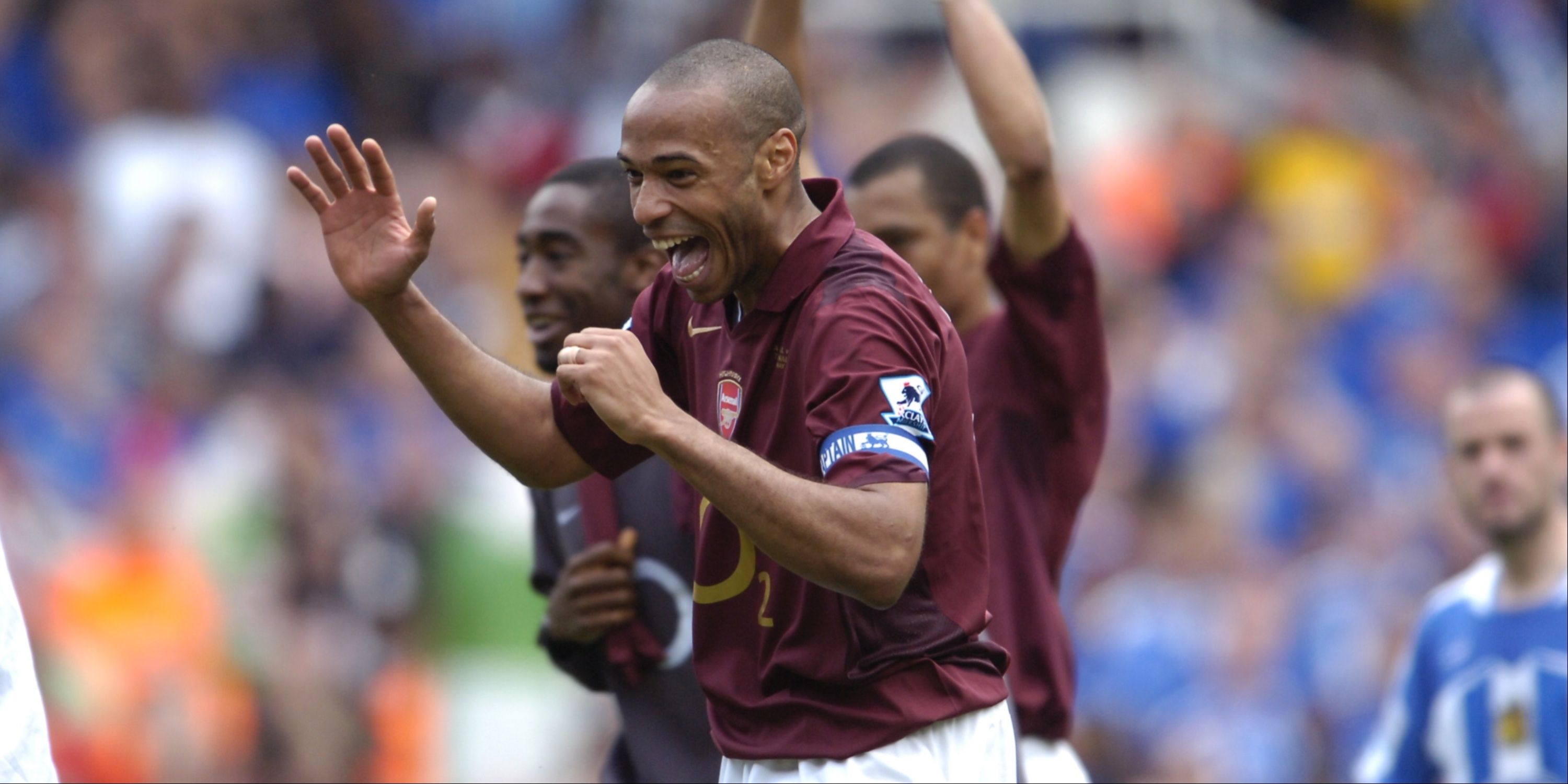 Arsenal's Thierry Henry celebrates a win against Wigan Atheltic. 