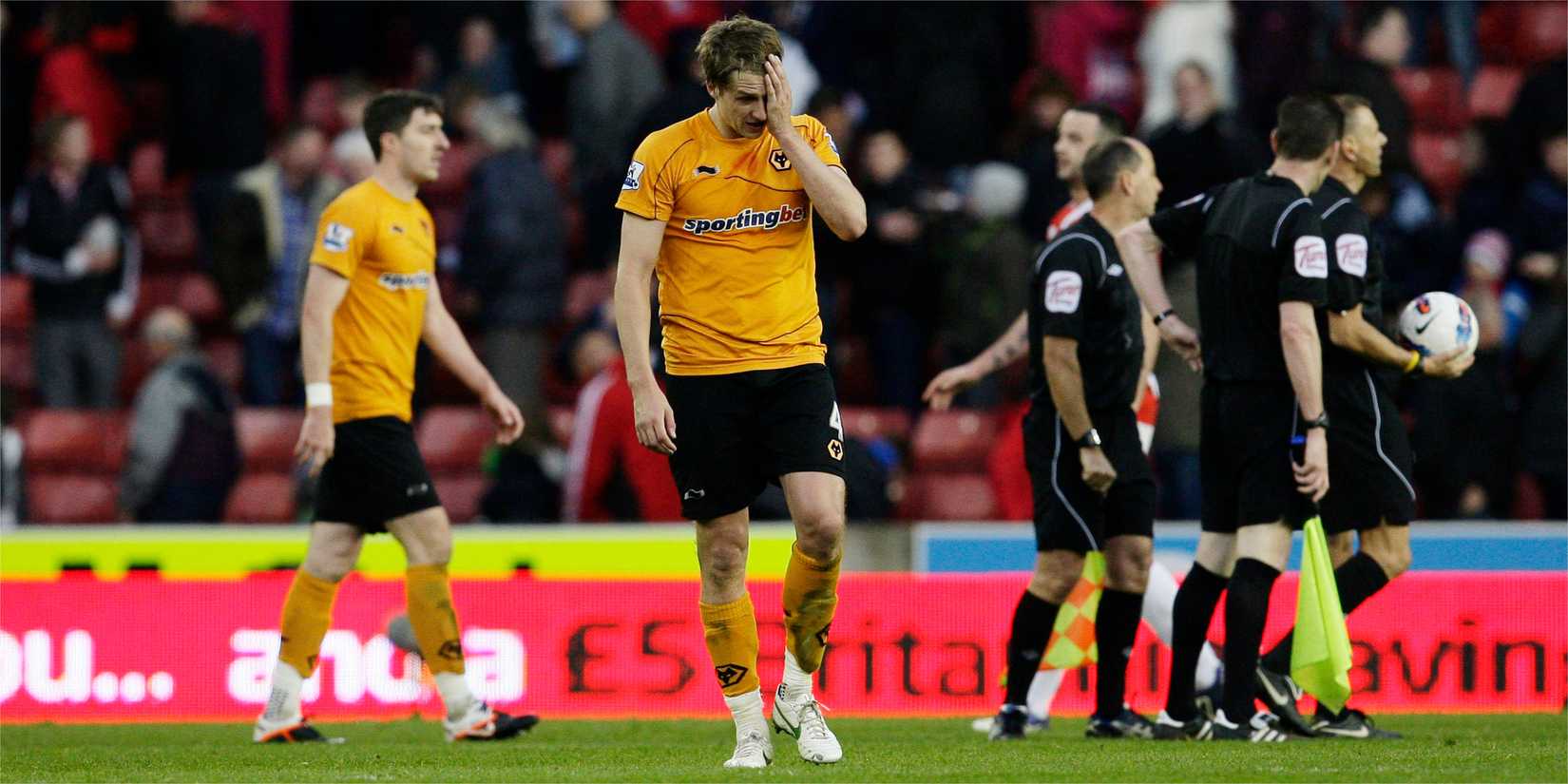 Wolves' David Edwards reacts to Premier League relegation in 2012