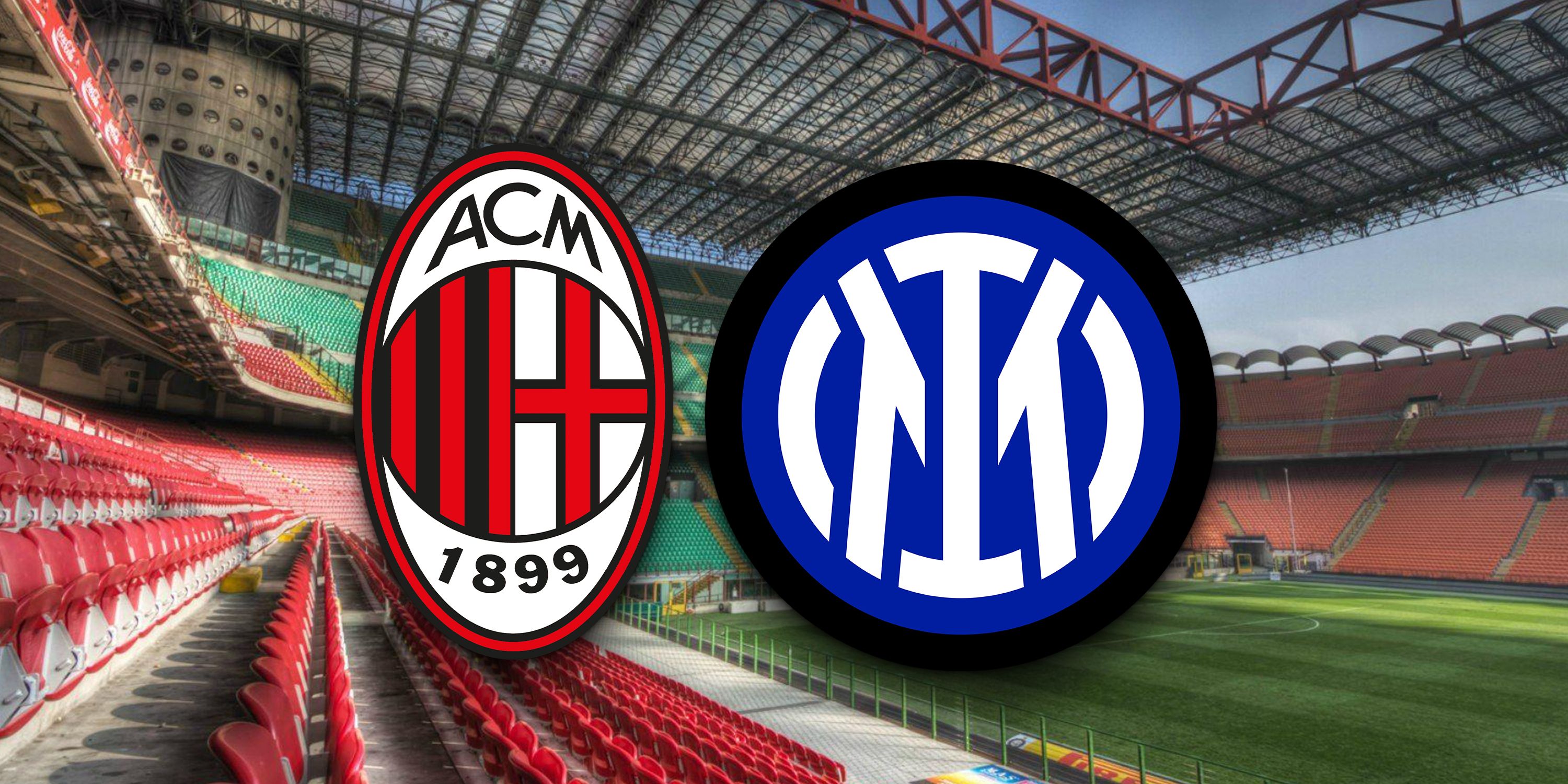 AC Milan and Inter Milan crests with the San Siro.