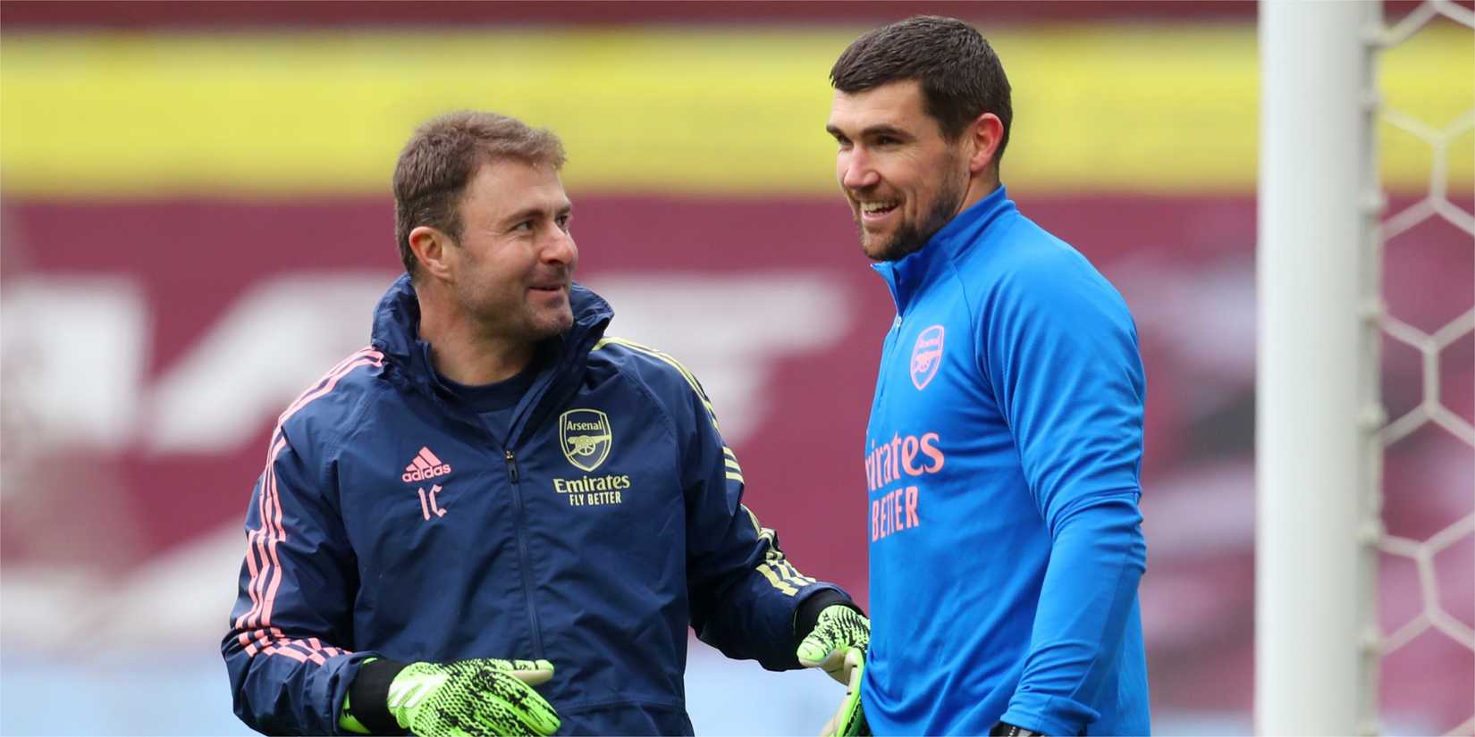 Arsenal goalkeeping coach Inaki Cana with Mathew Ryan