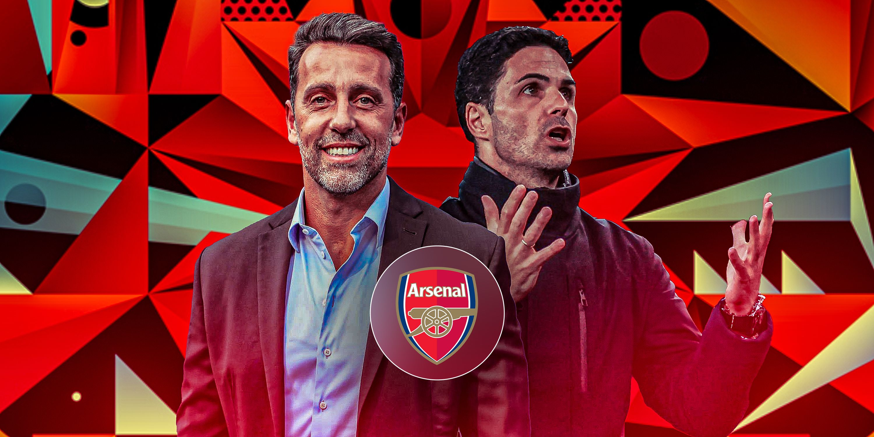 Arsenal sporting director Edu smiling and Gunners boss Mikel Arteta showing his frustrations