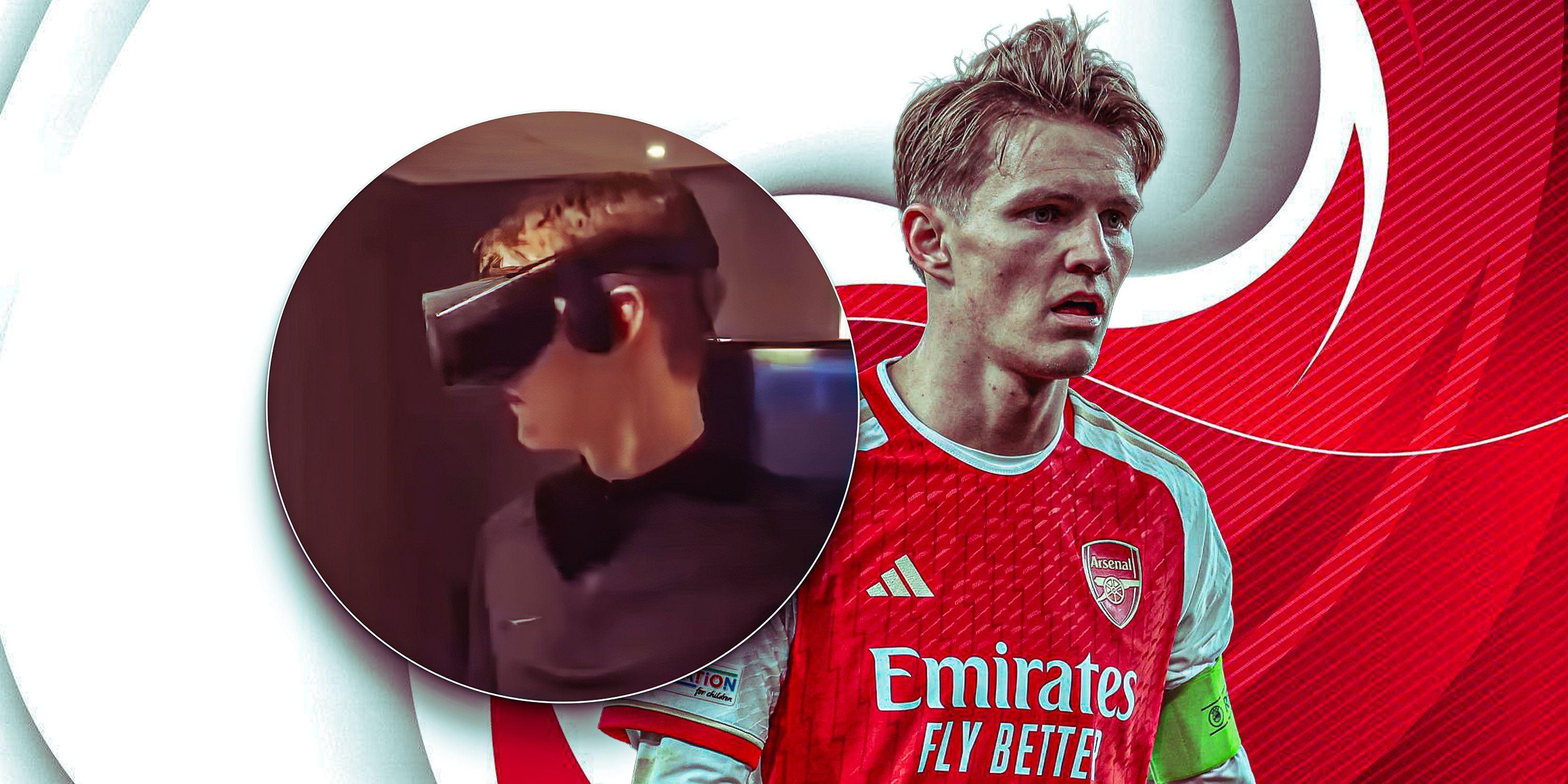 Martin Odegaard in Arsenal kit and then also him with VR set