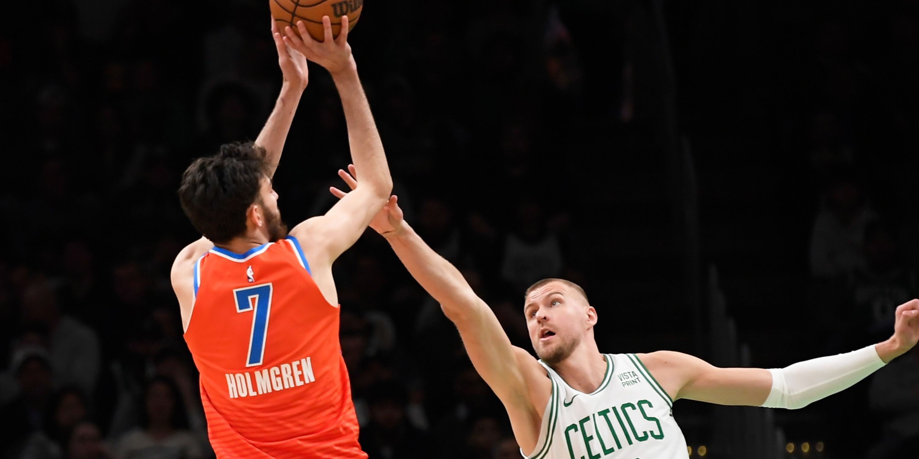 Boston Celtics' Kristaps Porzingis Oklahoma City Thunder Chet Holmgren