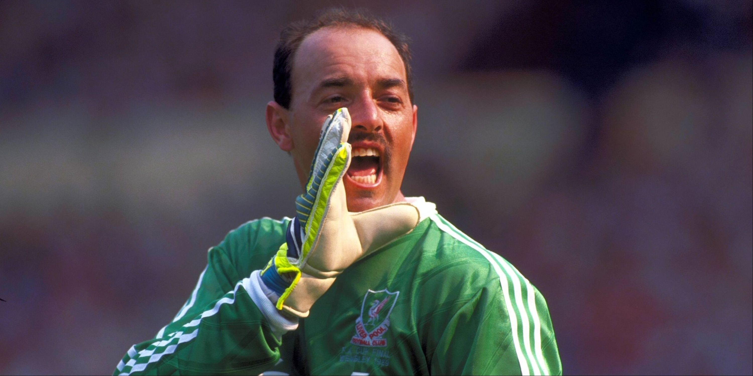 Liverpool's Bruce Grobbelaar calls out to his teammates. 