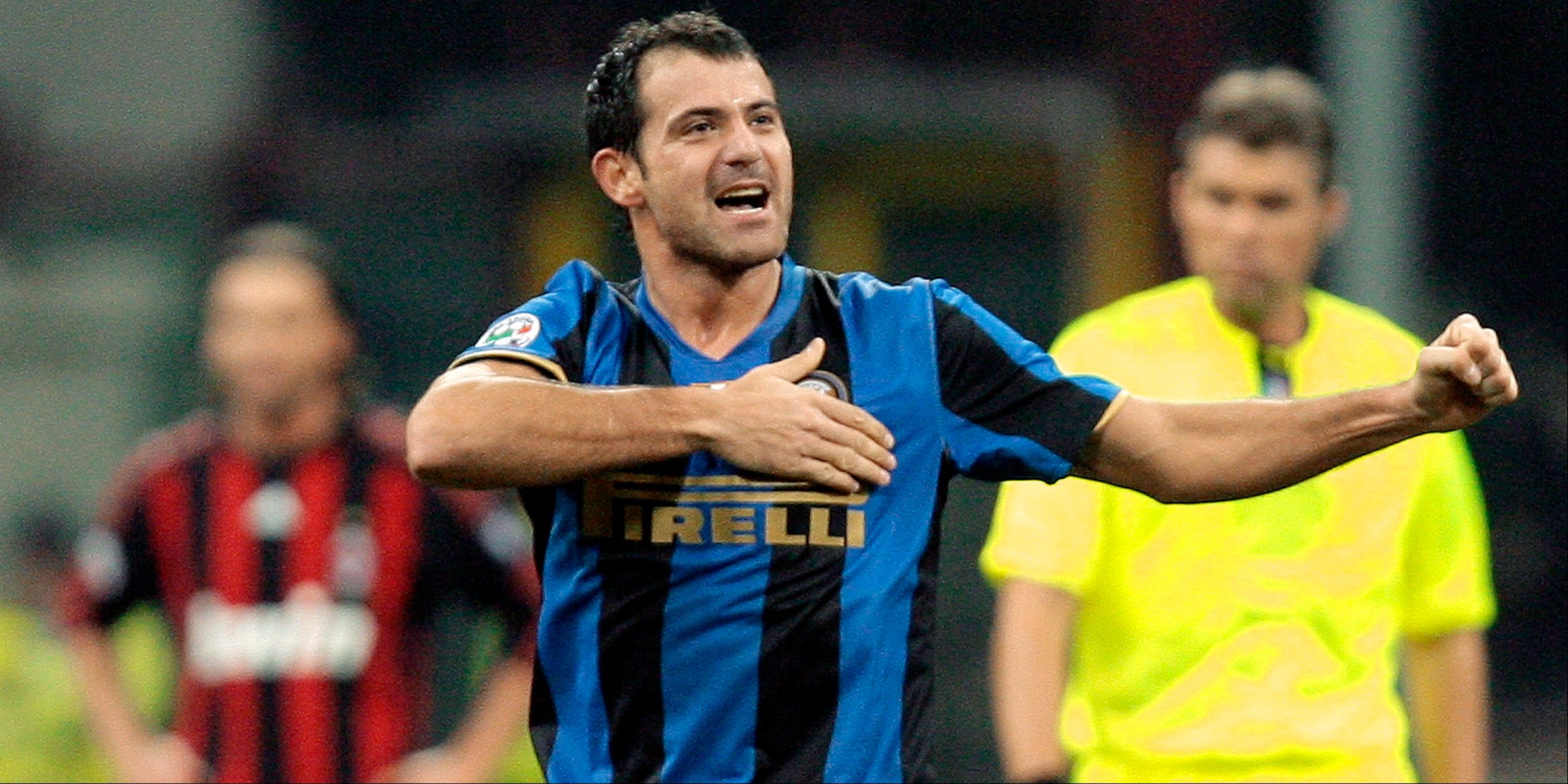 Inter Milan's Dejan Stankovic celebrates scoring against AC Milan. 