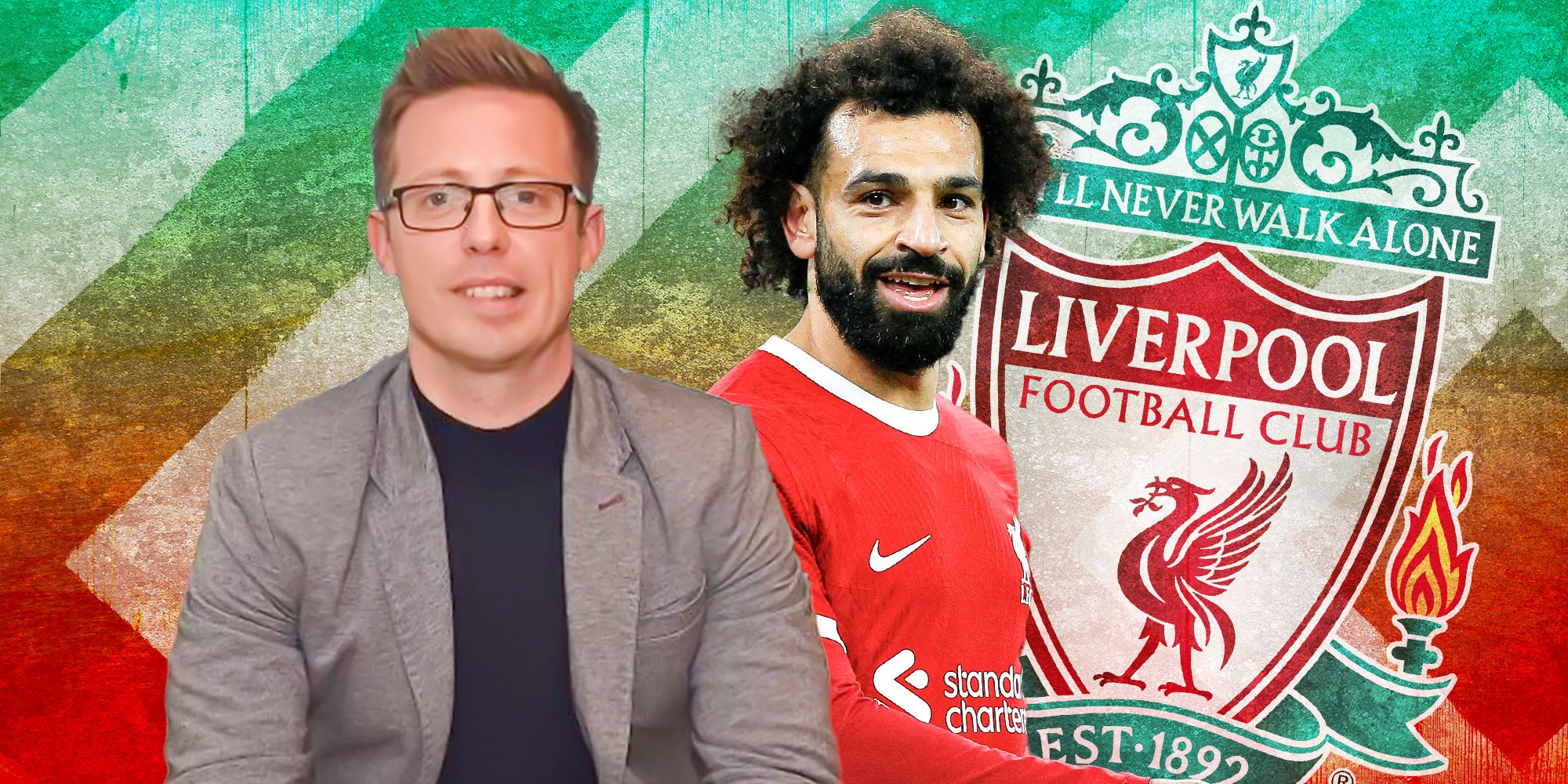 Michael Edwards and Liverpool badge with Mohamed Salah