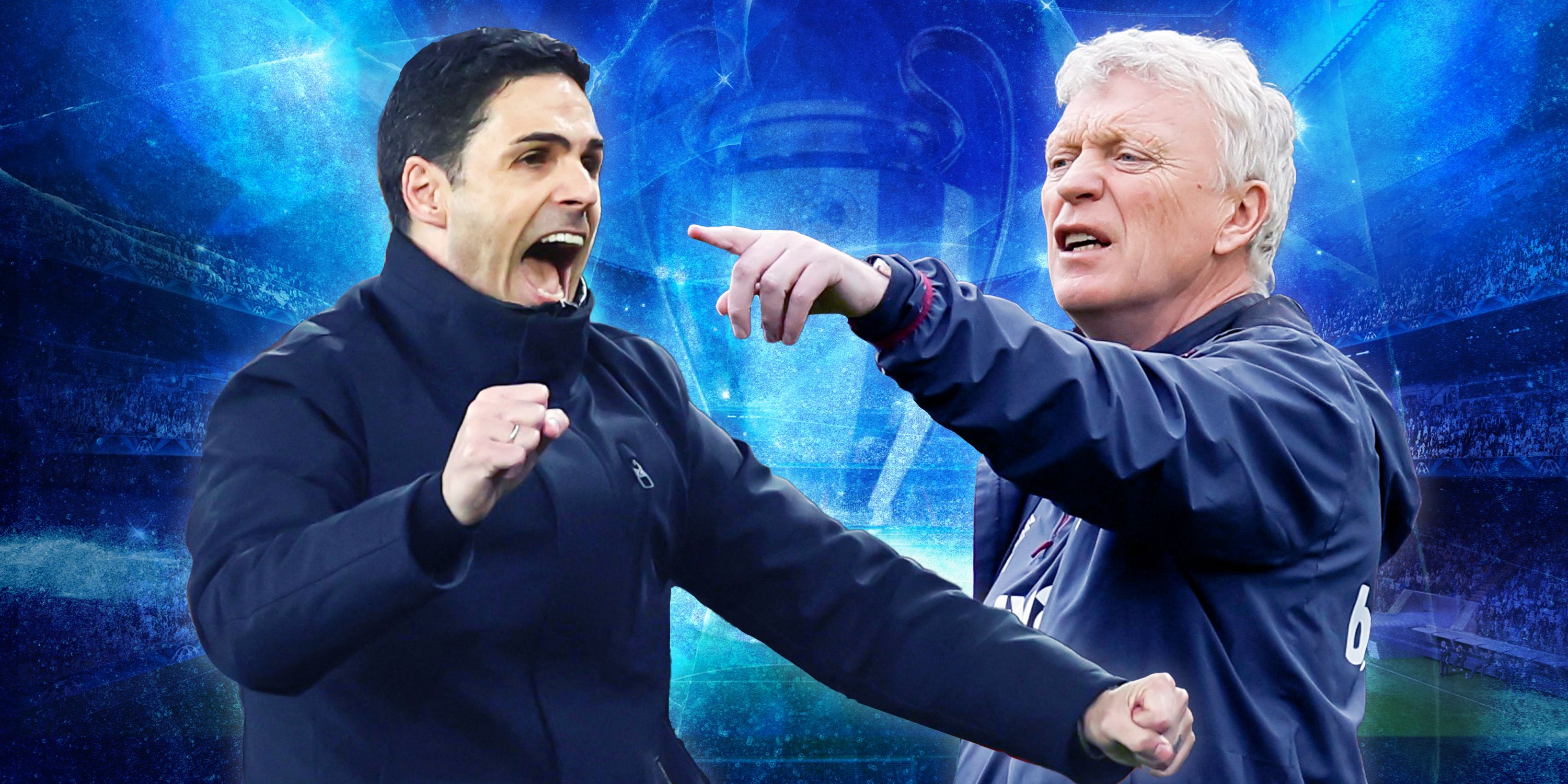 Arsenal's Mikel Arteta and West Ham's David Moyes.