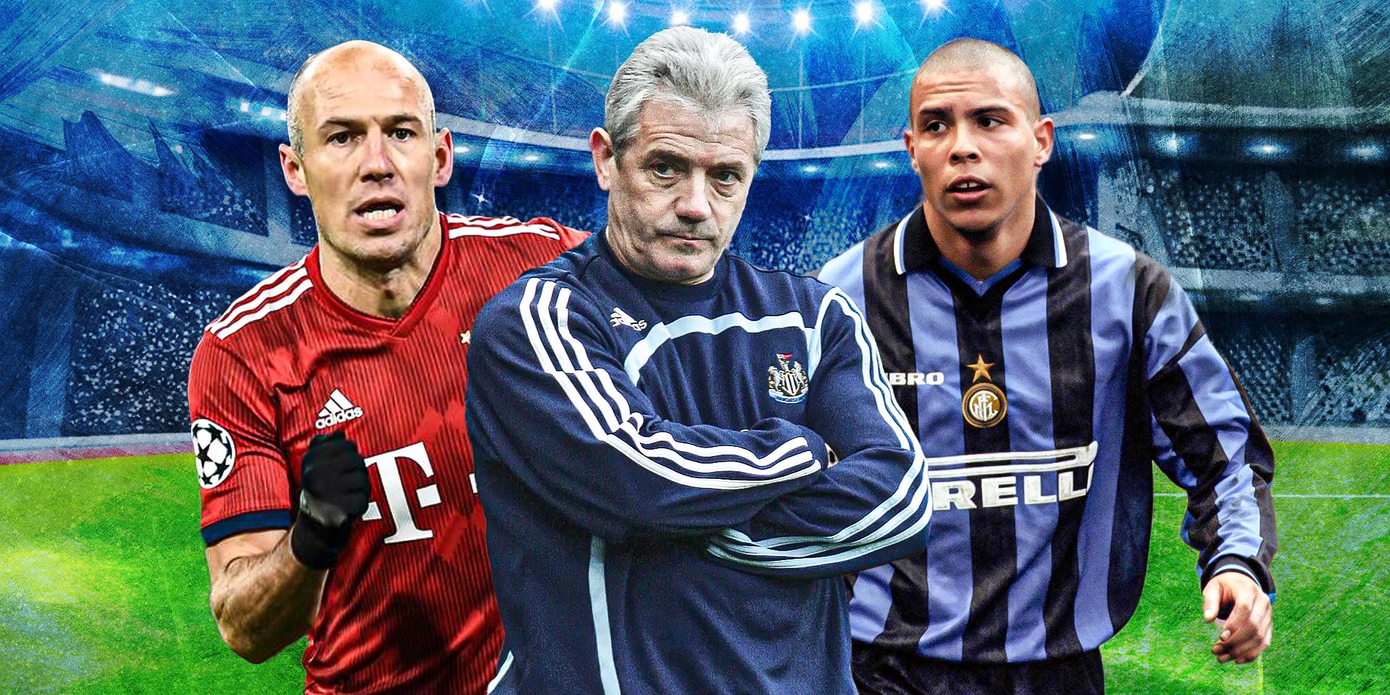 Featured Image for Europe's biggest title collapses featuring Bayern Munich's Arjen Robben, Newcastle United manager Kevin Keegan and Inter Milan's Ronaldo.