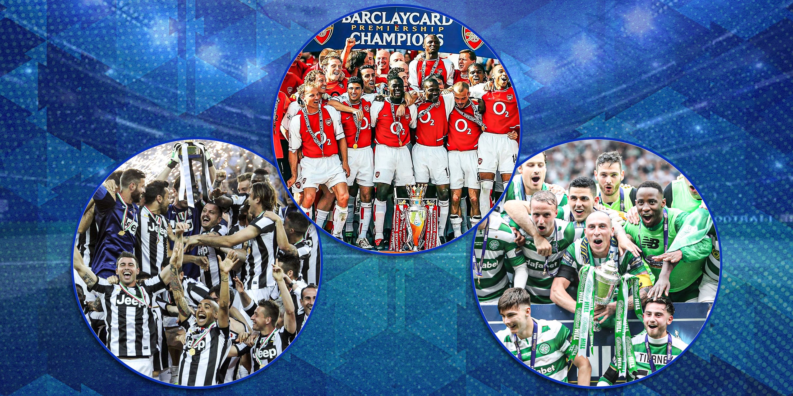 Juventus, Arsenal and Celtic players celebrating.