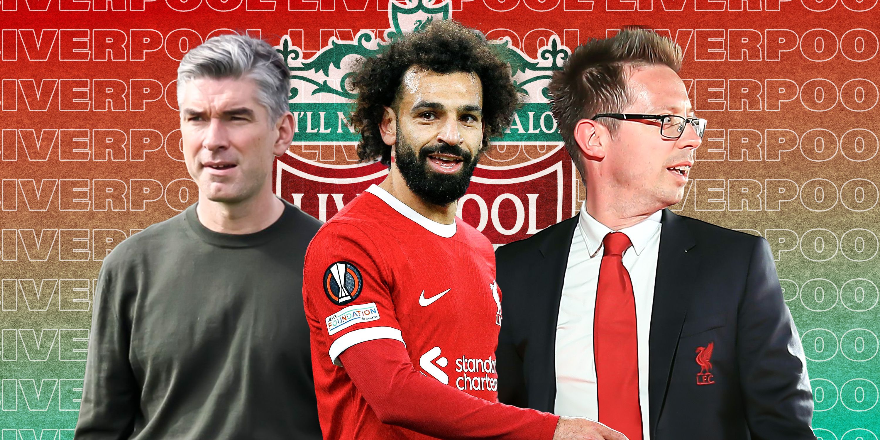 Incoming Liverpool sporting director Richard Hughes, winger Mohamed Salah and Michael Edwards watching on