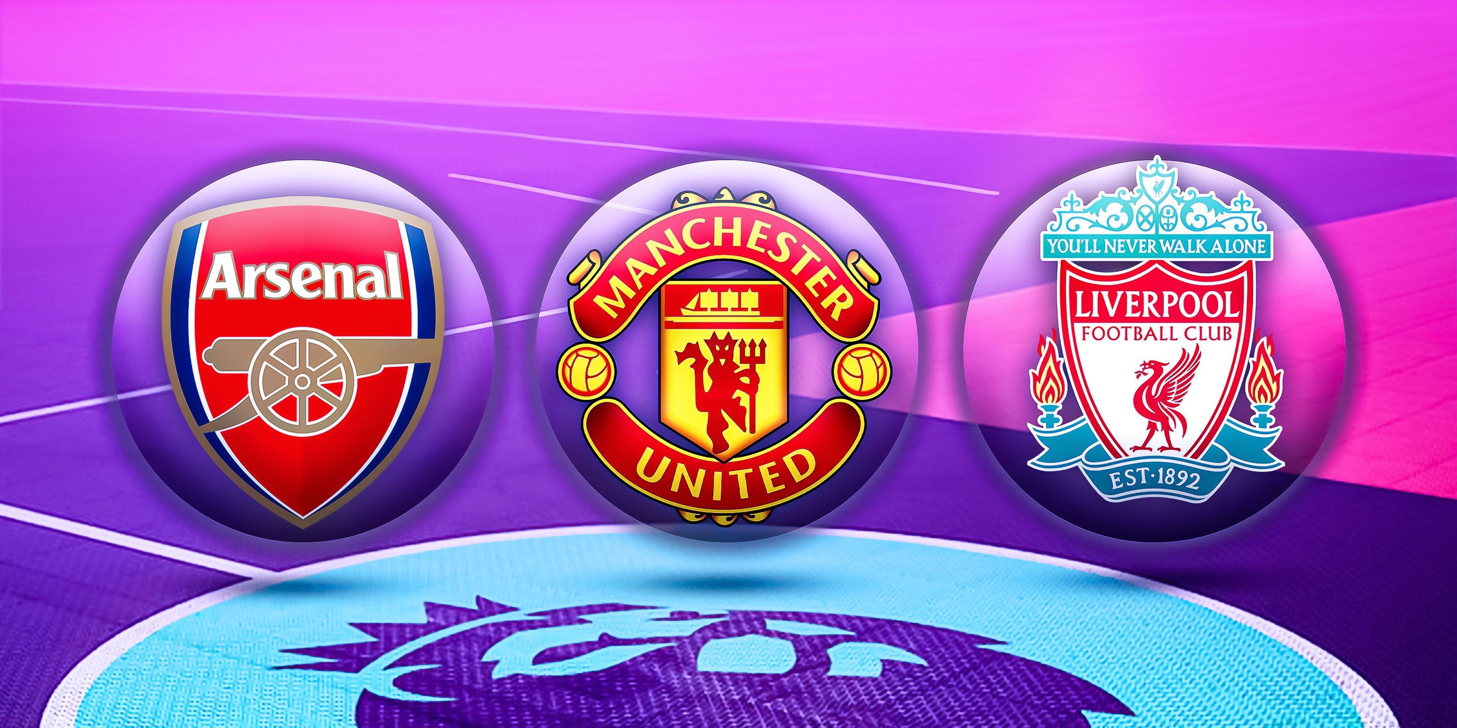 Custom image of the Premier League badges for Arsenal, Manchester United and Liverpool