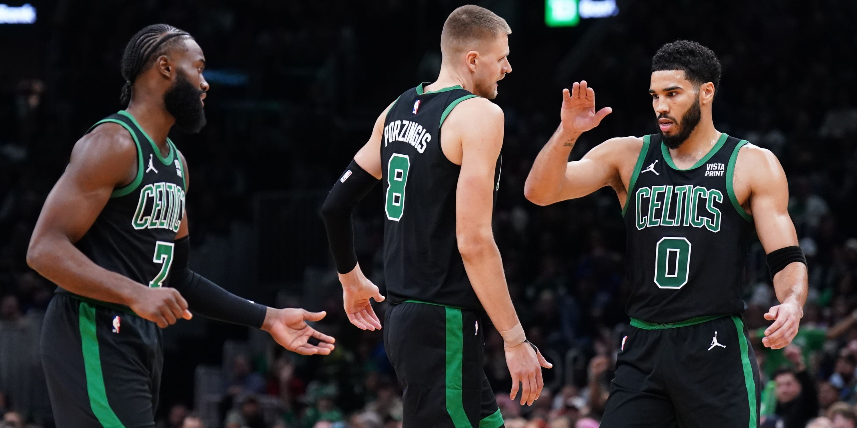 Jayson Tatum, Jaylen Brown, and Kristaps Porzingis