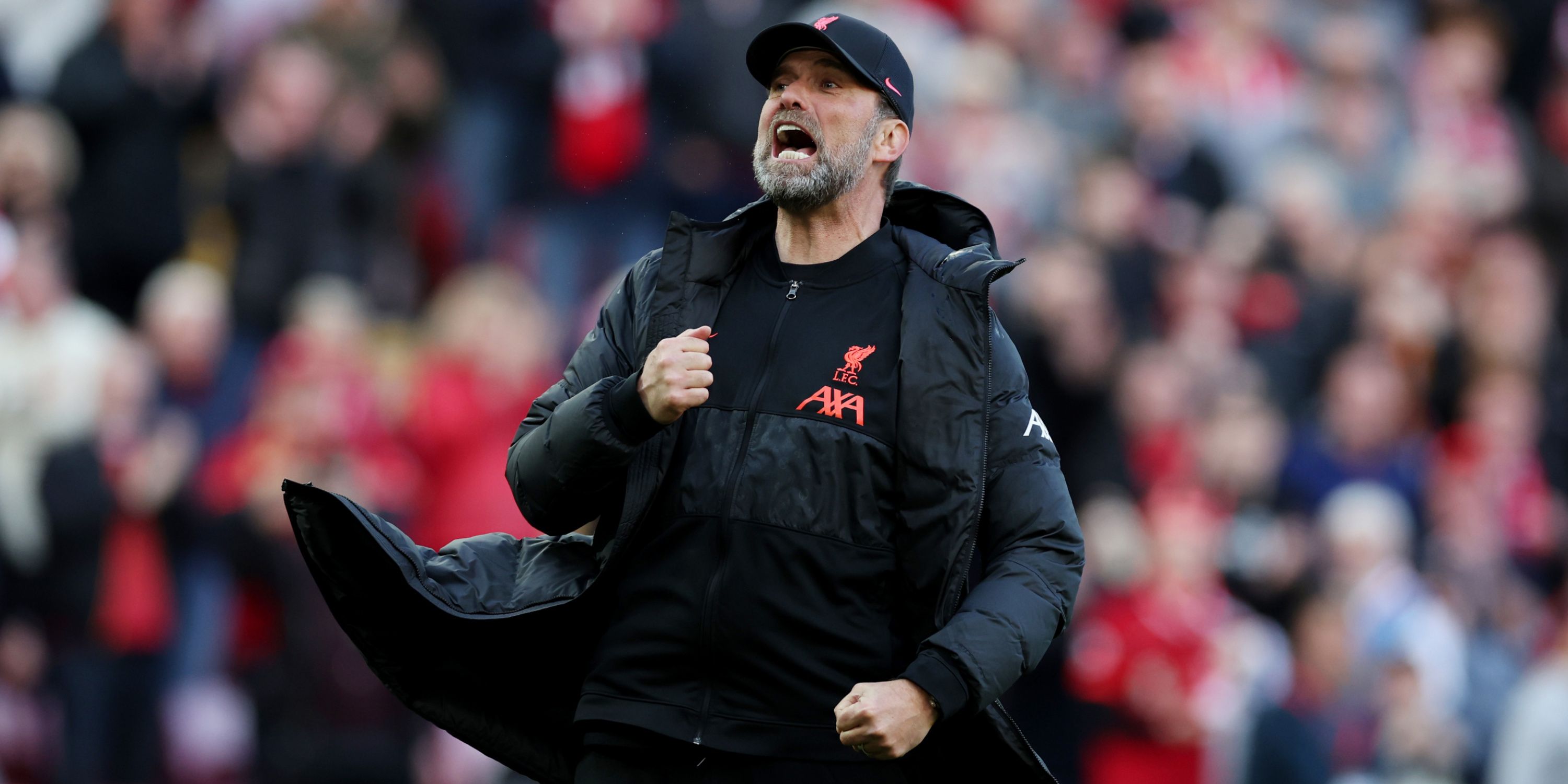 Liverpool manager Jurgen Klopp celebrating passionately