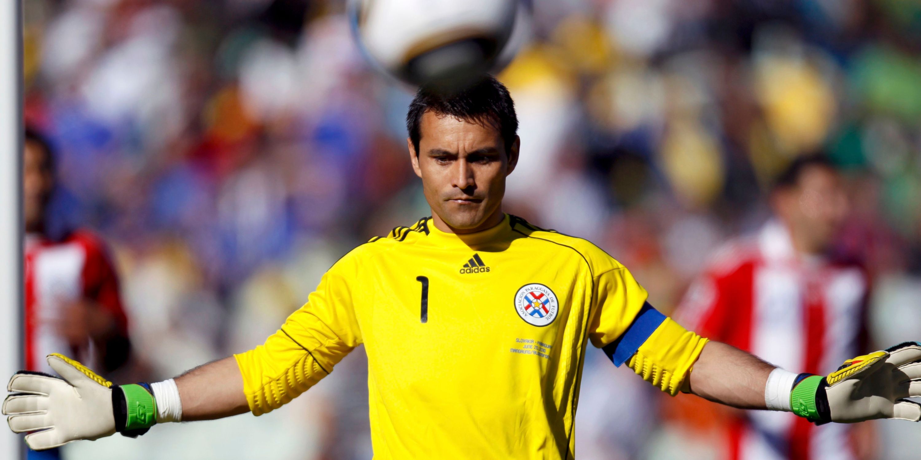 Paraguay goalkeeper Justo Villar spreading his arms