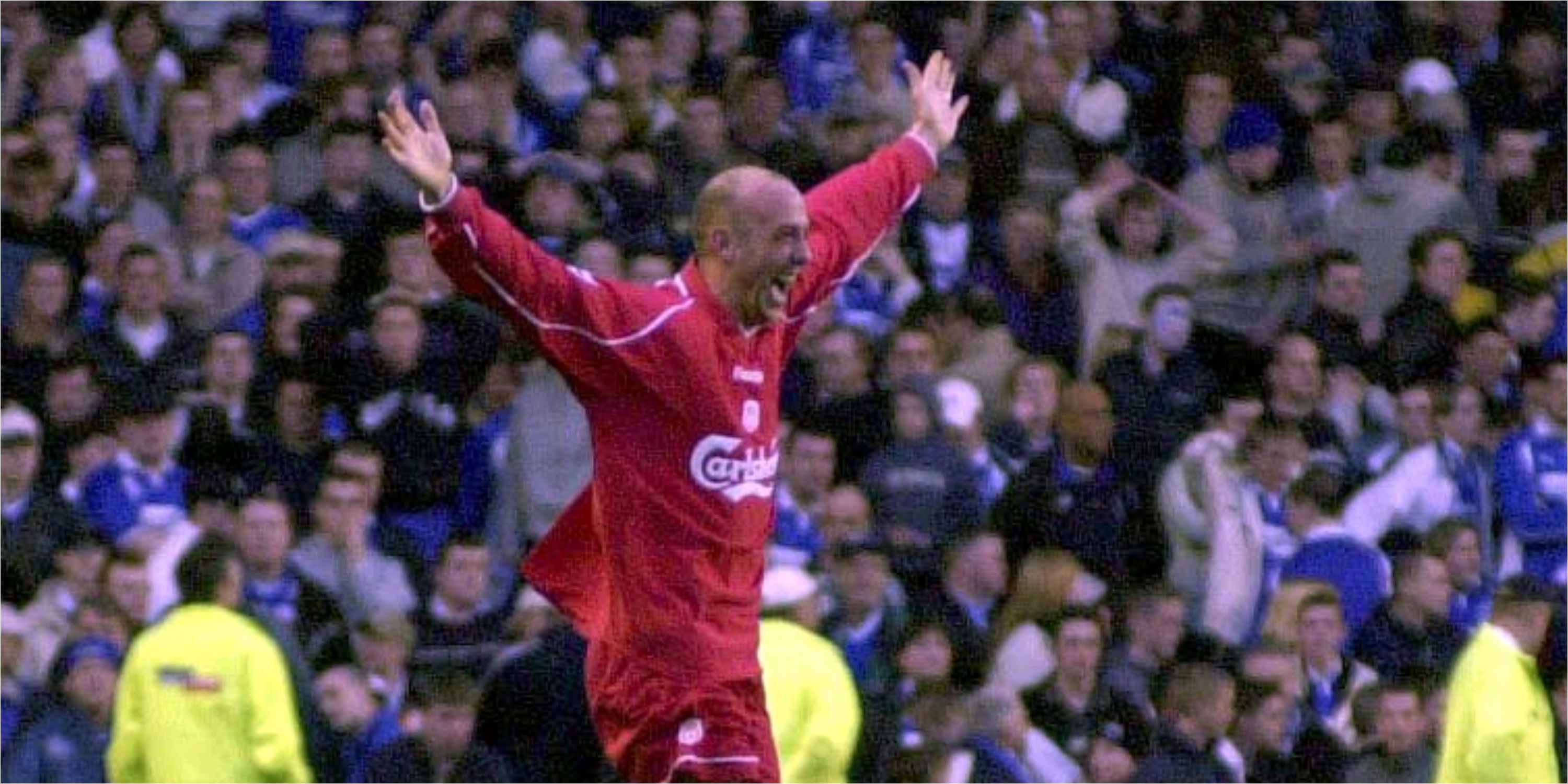 Liverpool's Gary McAllister celebrating a goal against Everton