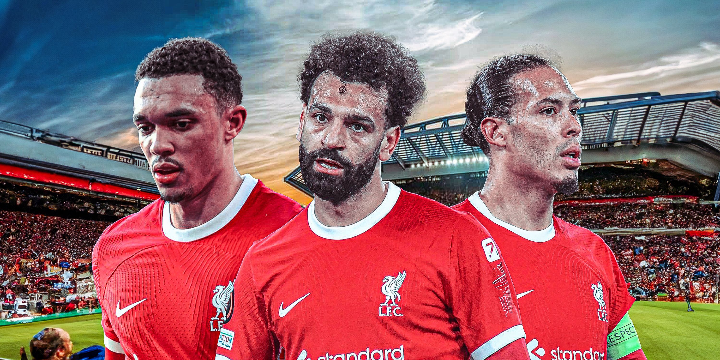 Liverpool's Trent Alexander-Arnold, Mohamed Salah, and Virgil van Dijk