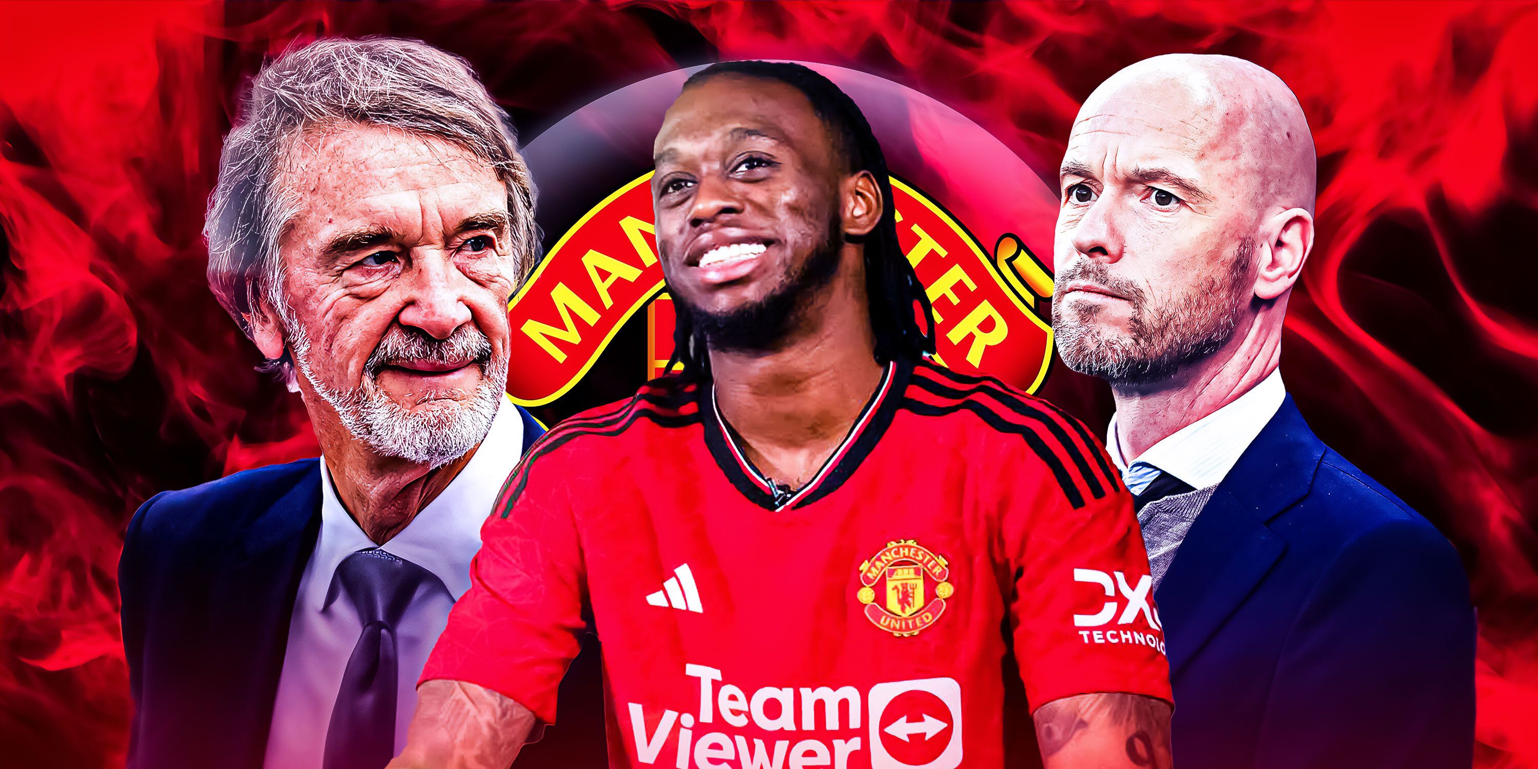 Manchester United co-owner Sir Jim Ratcliffe, right-back Aaron Wan-Bissaka and boss Erik ten Hag