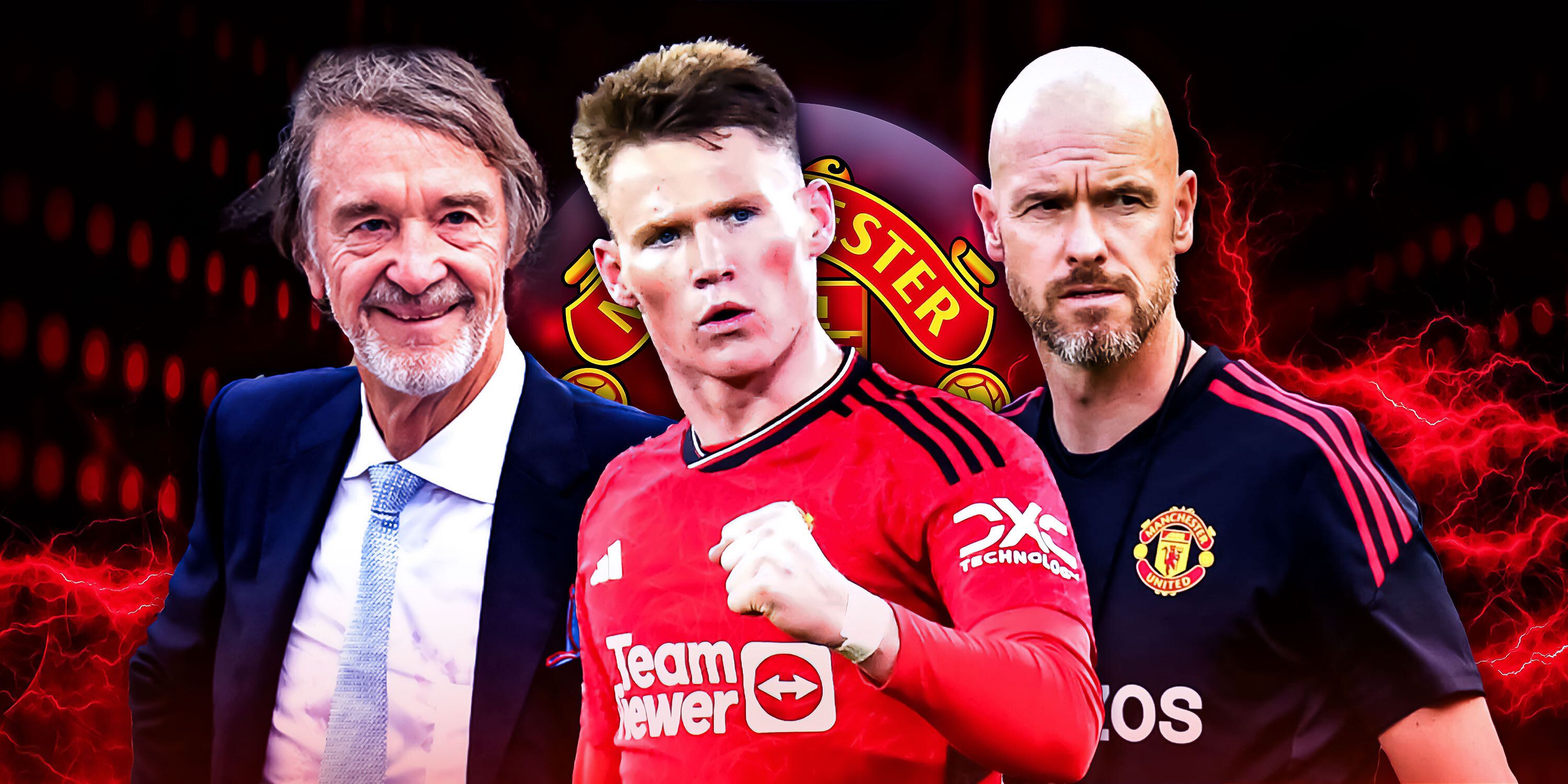Manchester United co-owner Sir Jim Ratcliffe, manager Erik ten Hag, and midfielder Scott McTominay