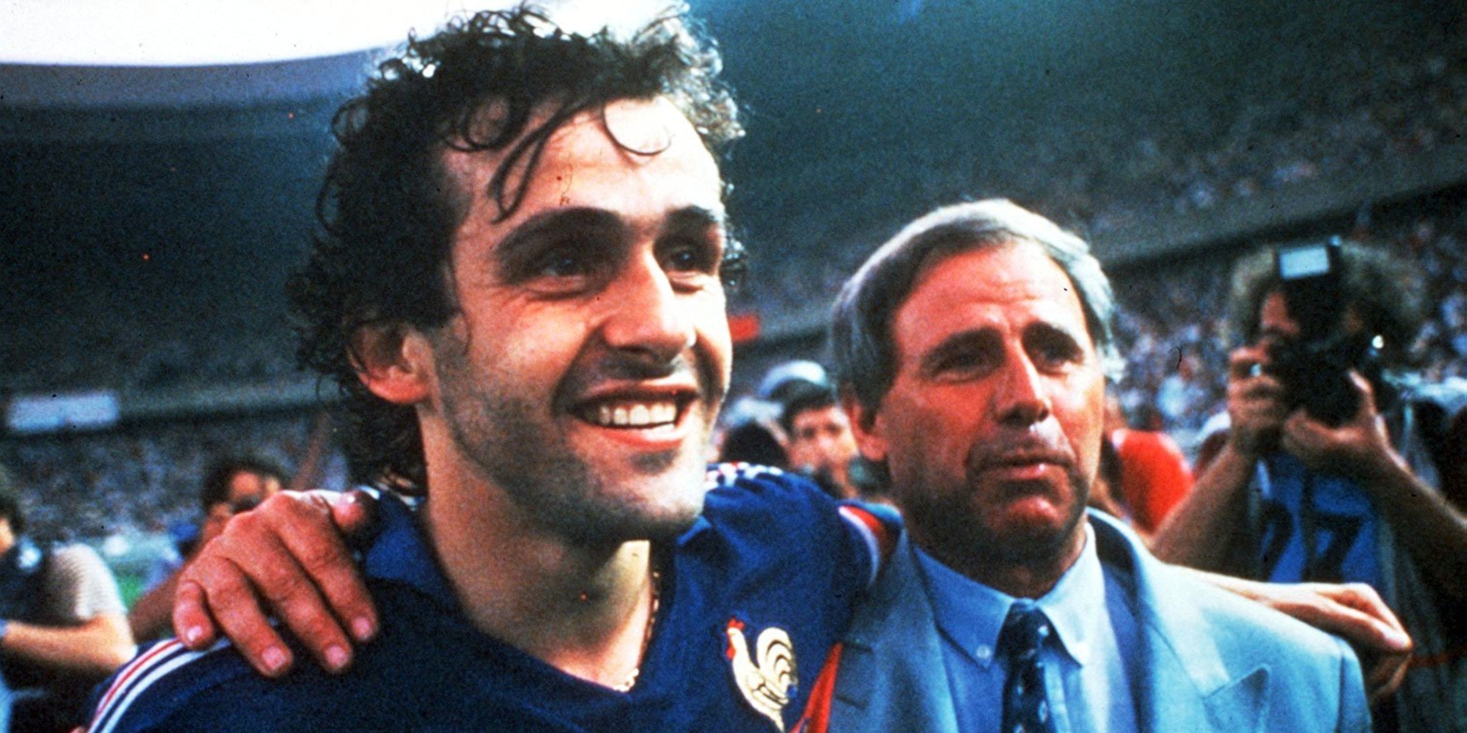 Michel Platini celebrates winning Euro 84 with France