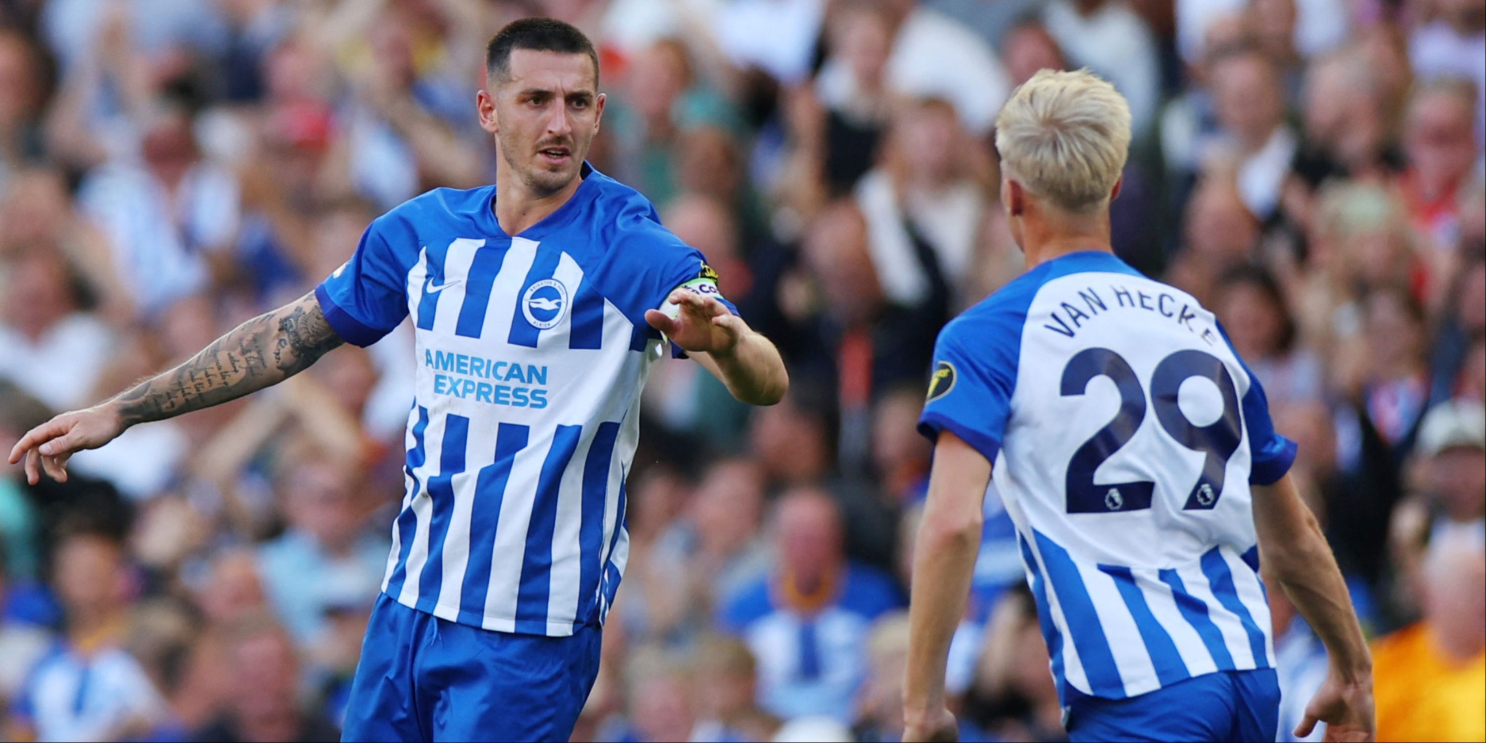 Lewis Dunk and Jan Paul van Hecke in action for Brighton