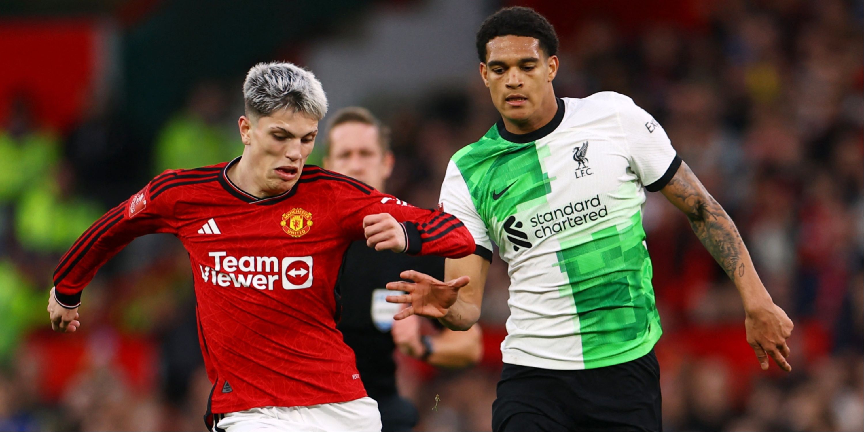 Alejandro Garnacho and Jarell Quansah in action for Man United and Liverpool