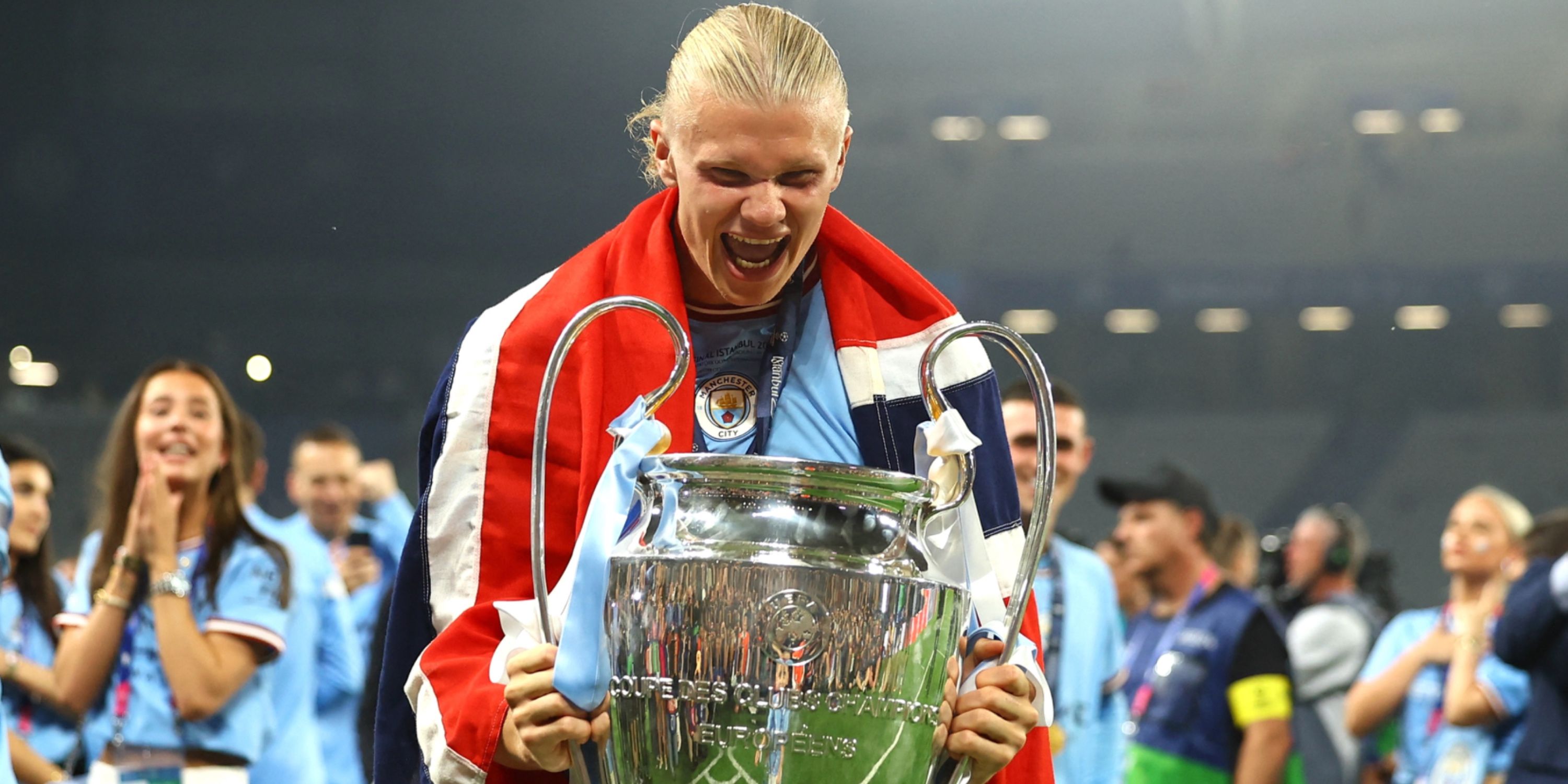 Erling Haaland with the Champions League trophy